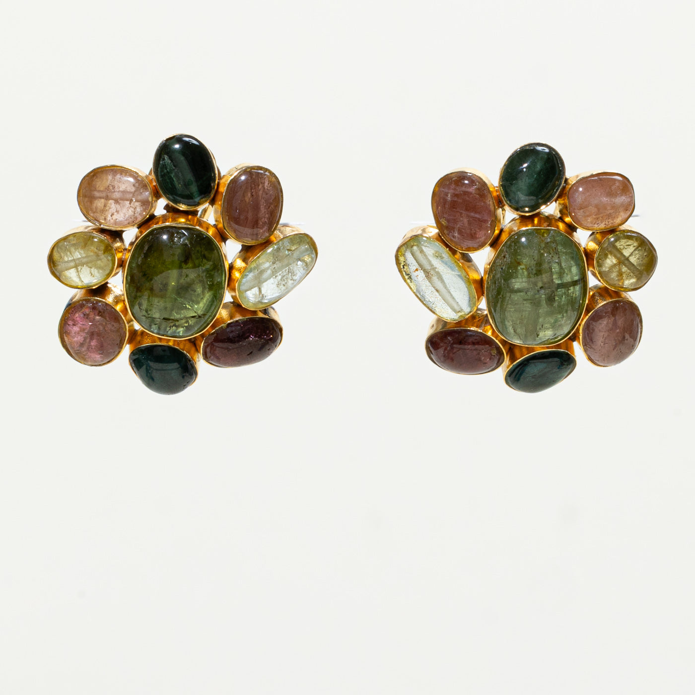 Pink & Green Tourmaline Cluster Statement Earrings | 49.30ctw