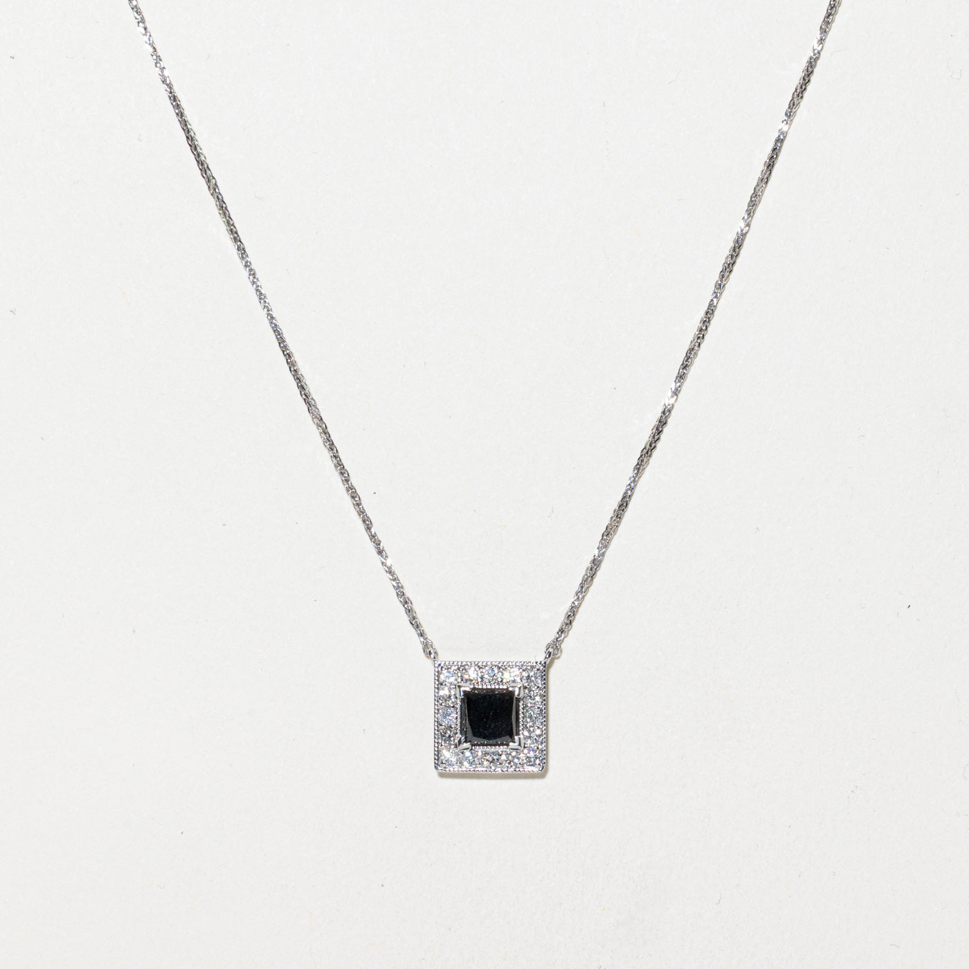 Princess Cut Black Diamond Halo Pendant Necklace | 0.95ct, 0.32ctw | 20"