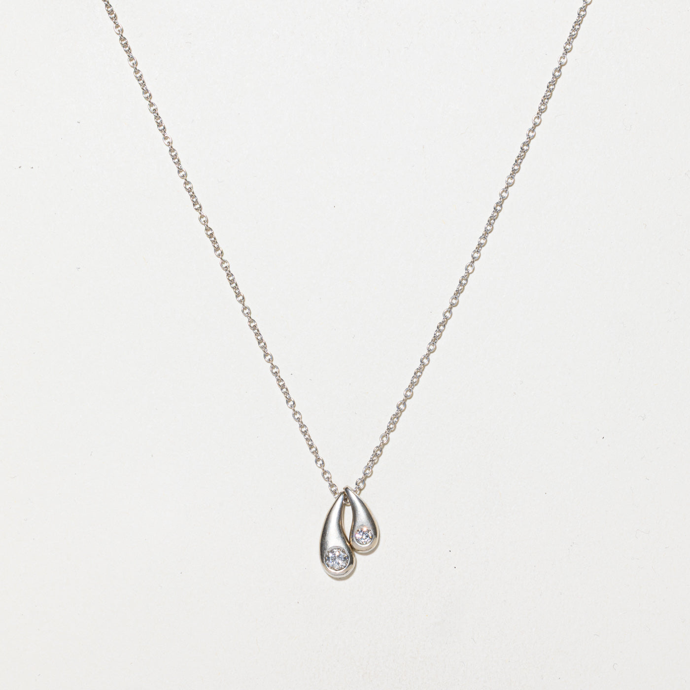 Two Diamond Teardrop Pendant Necklace | 0.20ctw | 18"