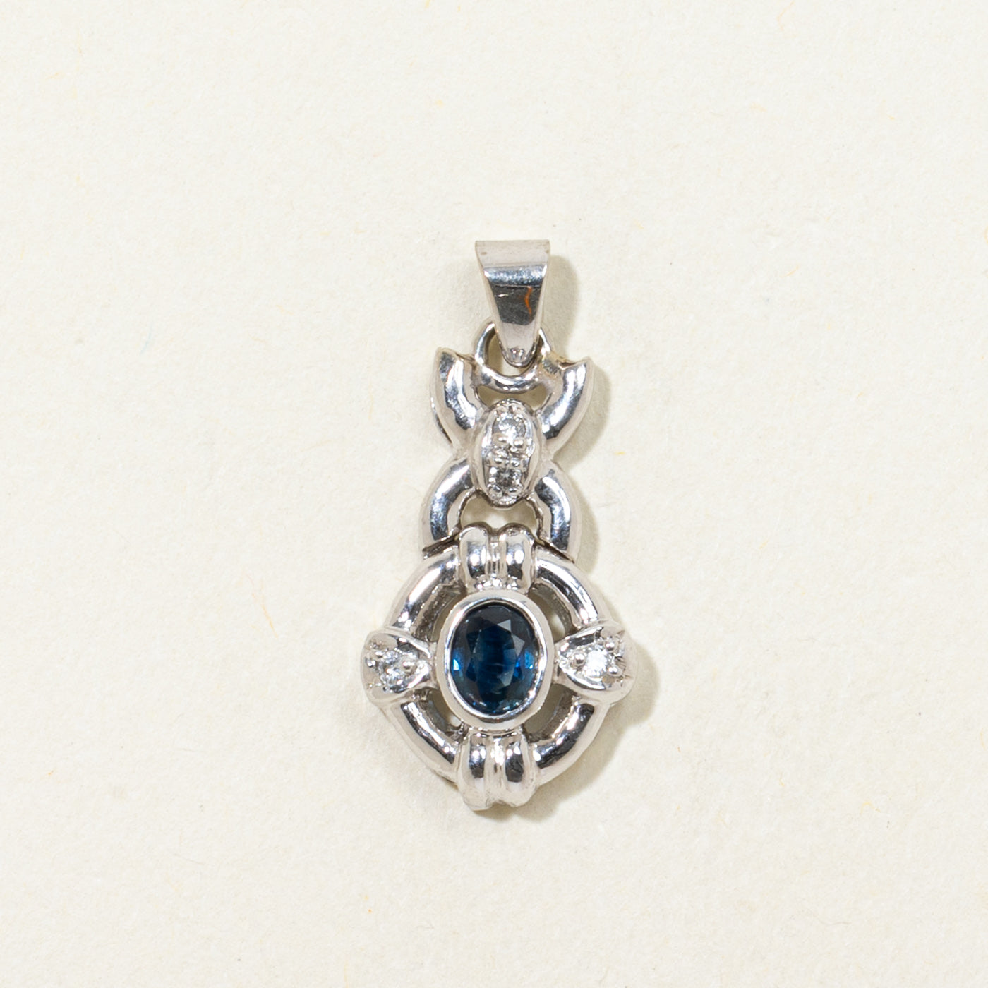 Sapphire & Diamond Ornate Oval Pendant | 0.20ct, 0.02ctw
