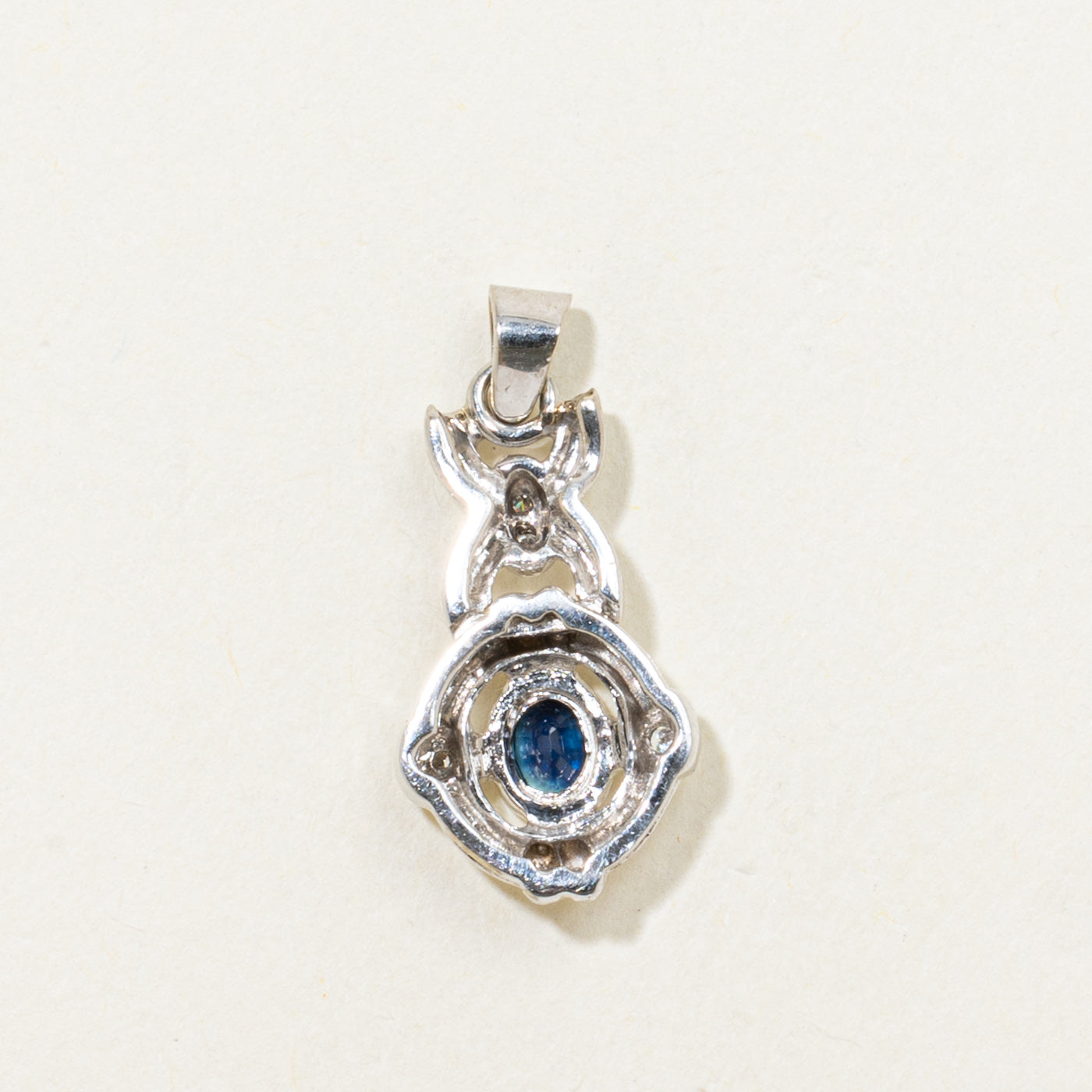 Sapphire & Diamond Ornate Oval Pendant | 0.20ct, 0.02ctw