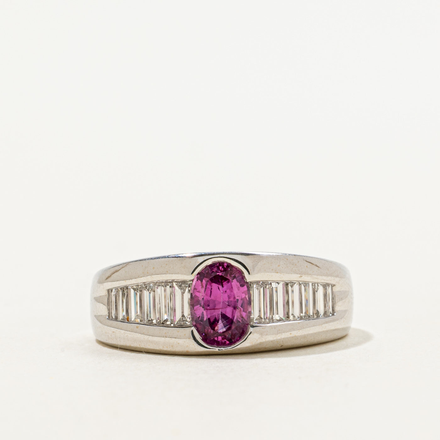 Semi Bezel Set Pink Sapphire & Diamond Accented Ring | 0.82ct, 0.28ctw | SZ 5.25