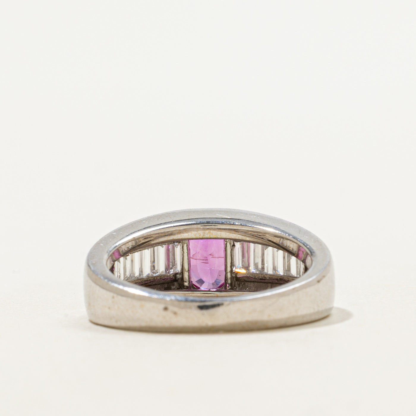 Semi Bezel Set Pink Sapphire & Diamond Accented Ring | 0.82ct, 0.28ctw | SZ 5.25