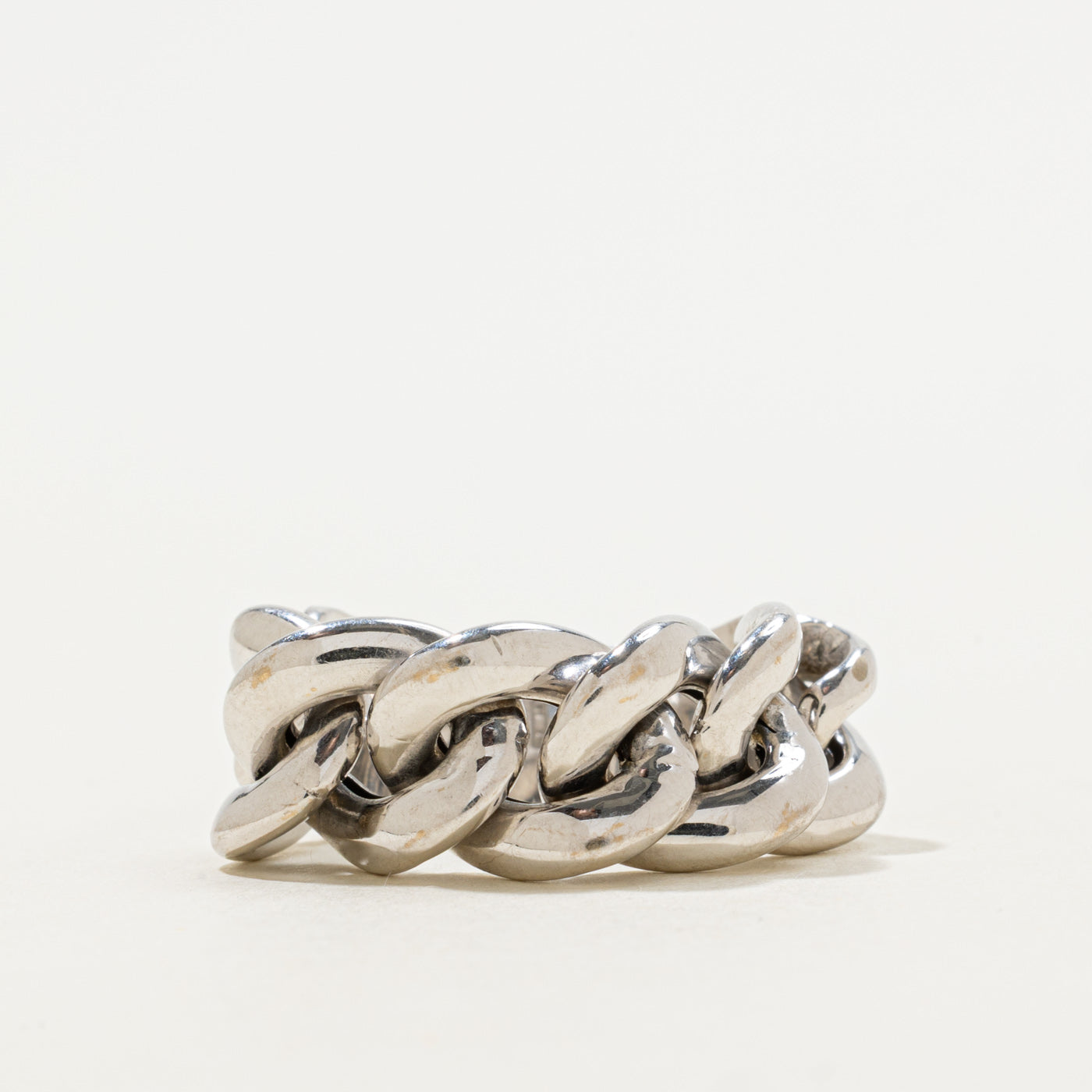 'Unoaerre' Italian 14k White Gold Curb Link Chain Ring | SZ 7