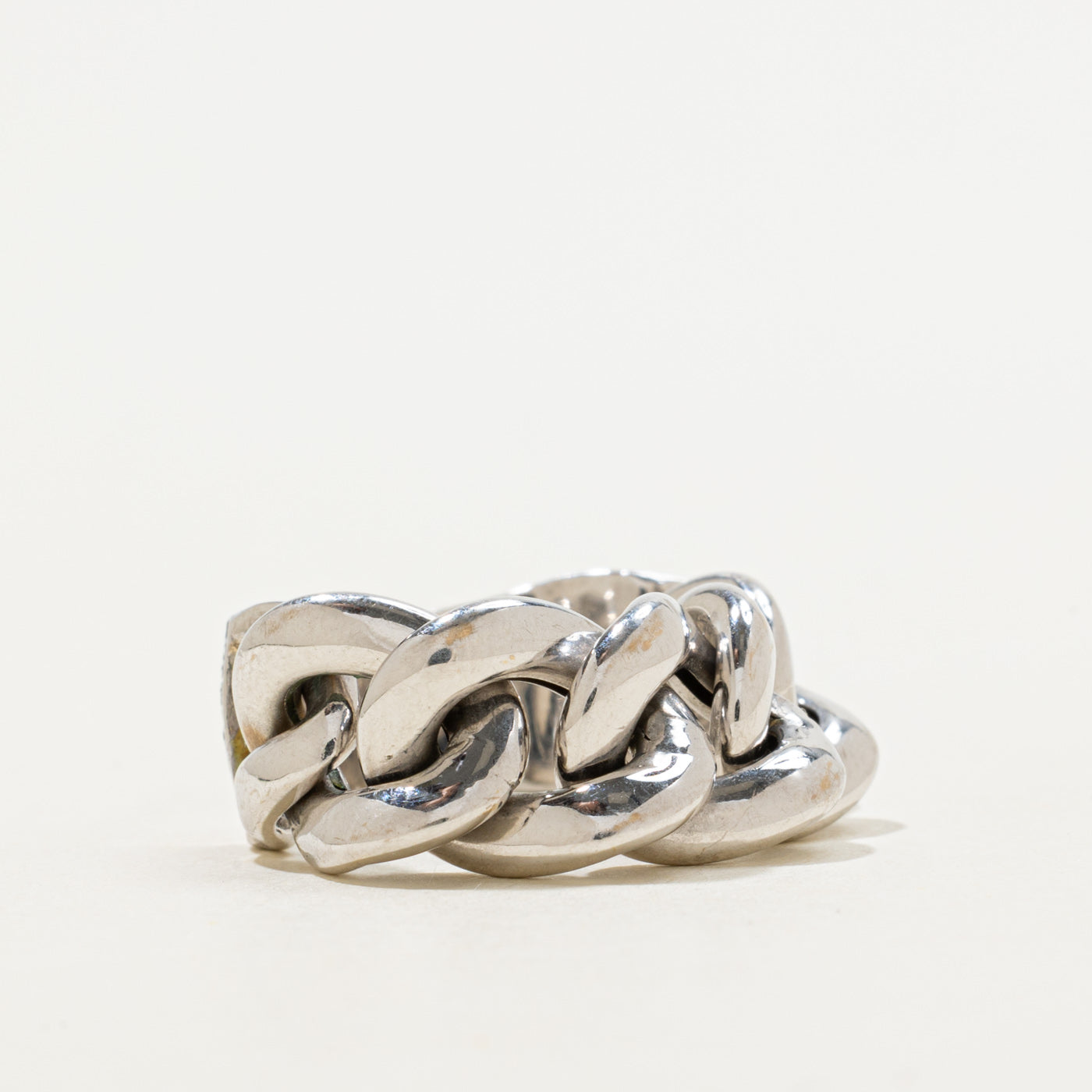 'Unoaerre' Italian 14k White Gold Curb Link Chain Ring | SZ 7