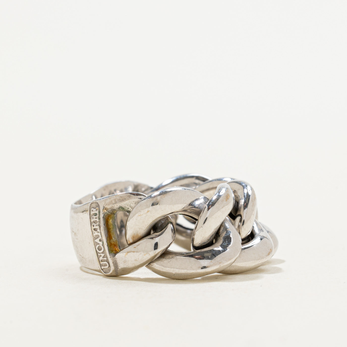 'Unoaerre' Italian 14k White Gold Curb Link Chain Ring | SZ 7