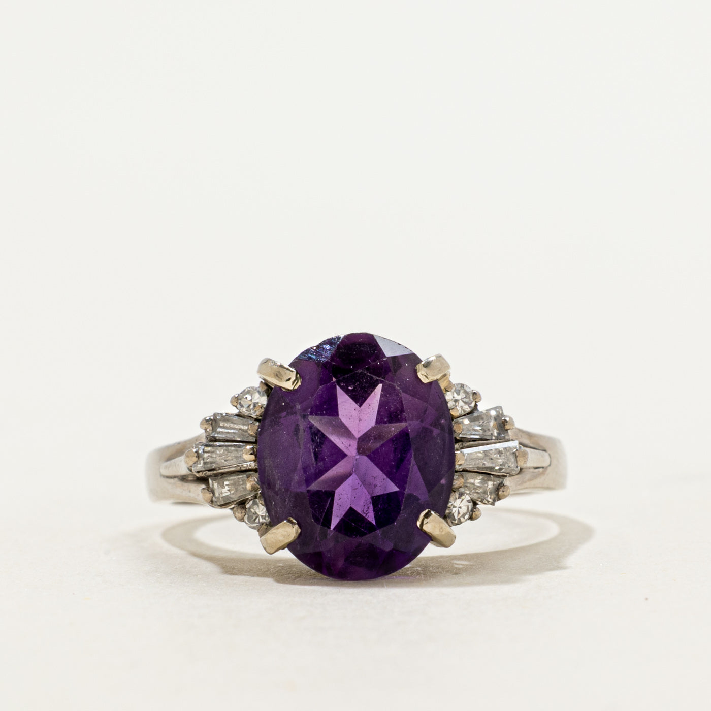 Oval Cut Amethyst & Diamond Accented Cocktail Ring | 3.50ct, 0.16ctw | SZ 7.75