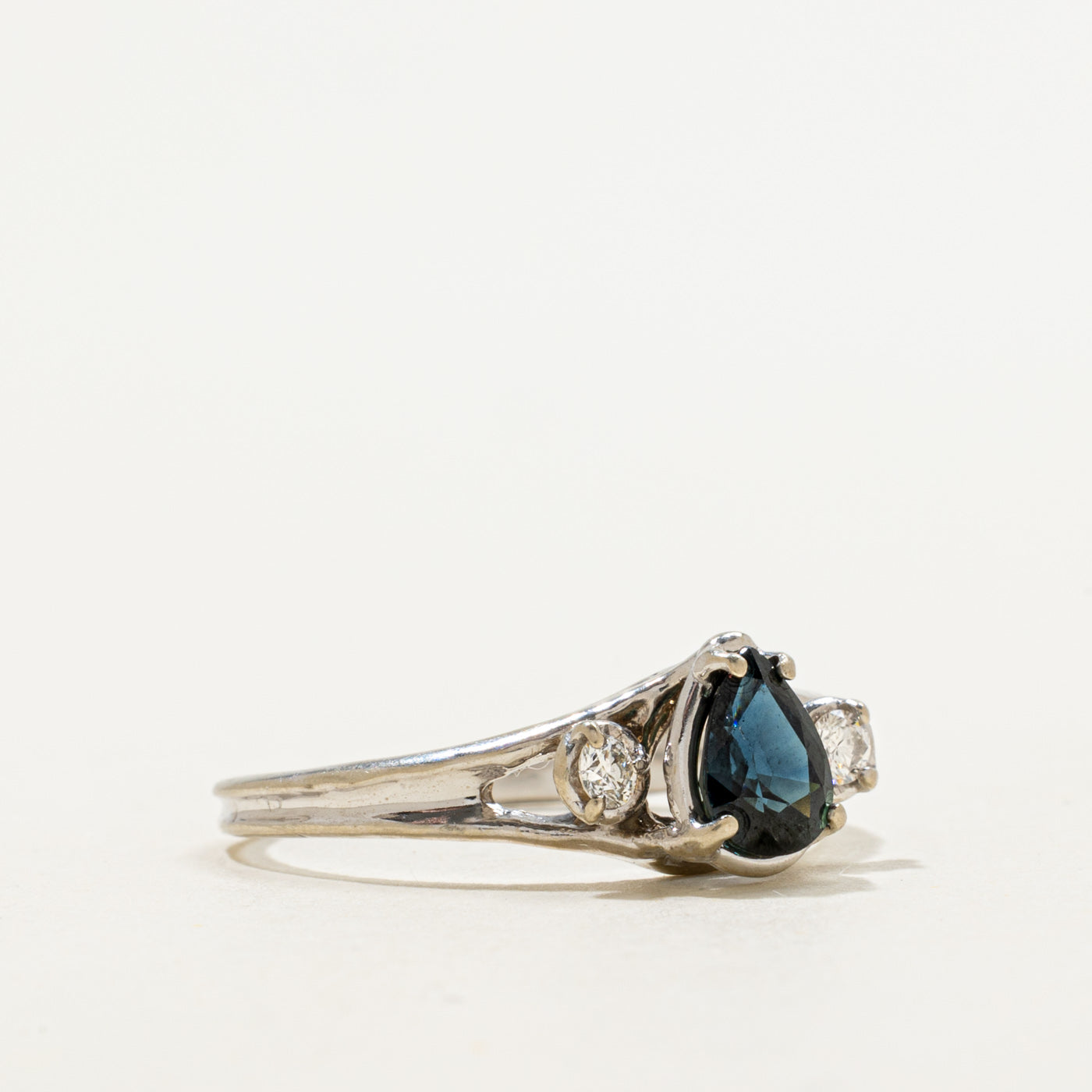 Pear Cut Teal Sapphire & Diamond Accented Ring | 0.86ct, 0.10ctw | SZ 8.75