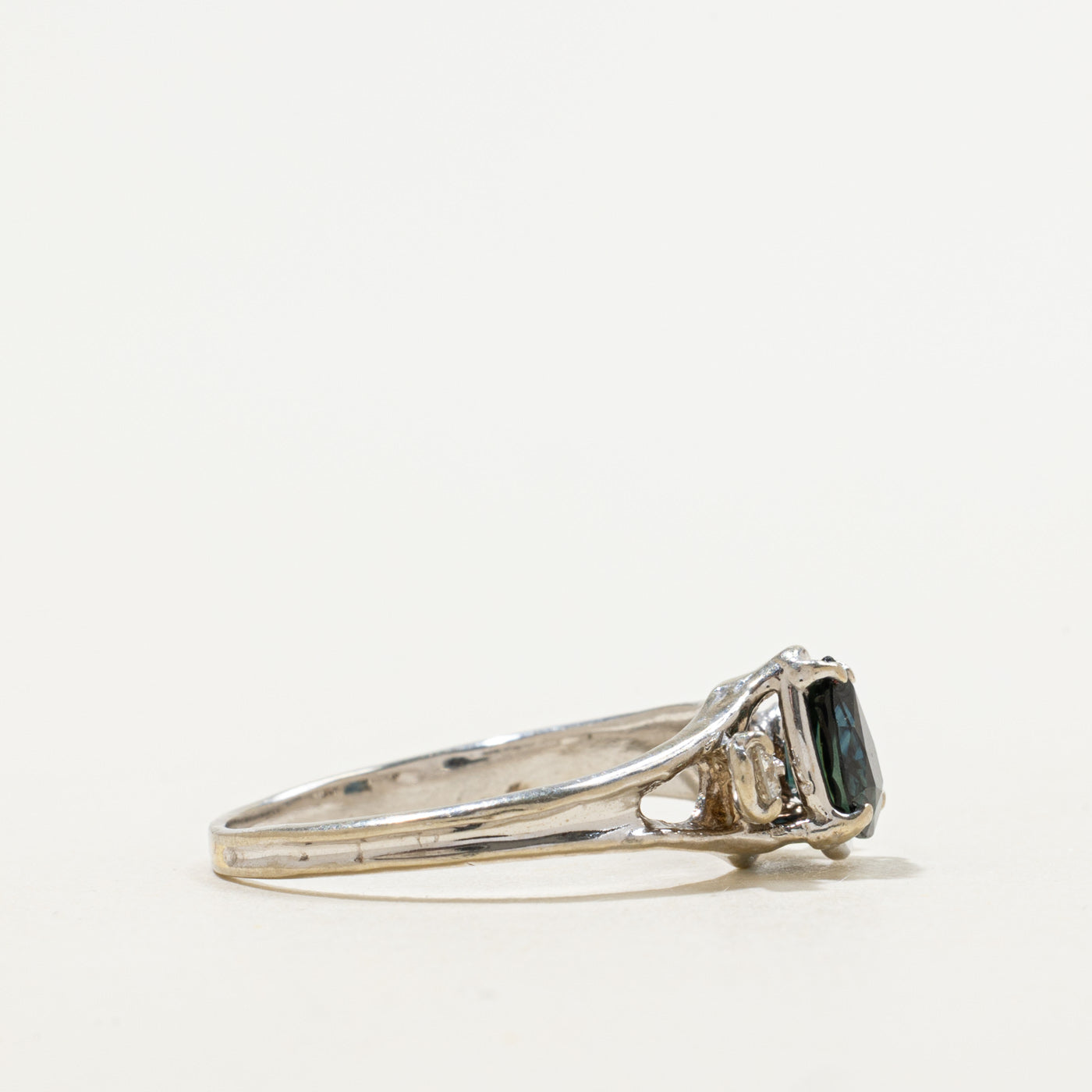Pear Cut Teal Sapphire & Diamond Accented Ring | 0.86ct, 0.10ctw | SZ 8.75