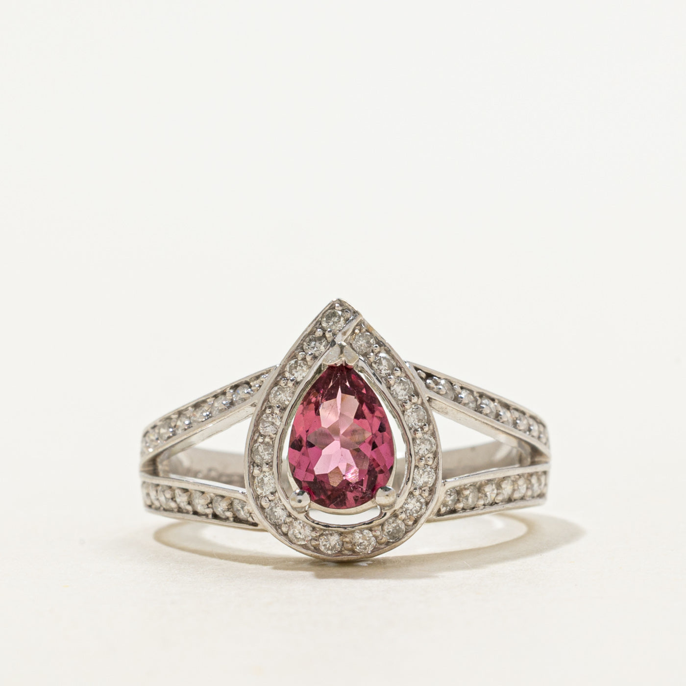 Pear Cut Pink Tourmaline & Diamond Halo Ring | 0.75ct, 0.24ctw | SZ 6.5