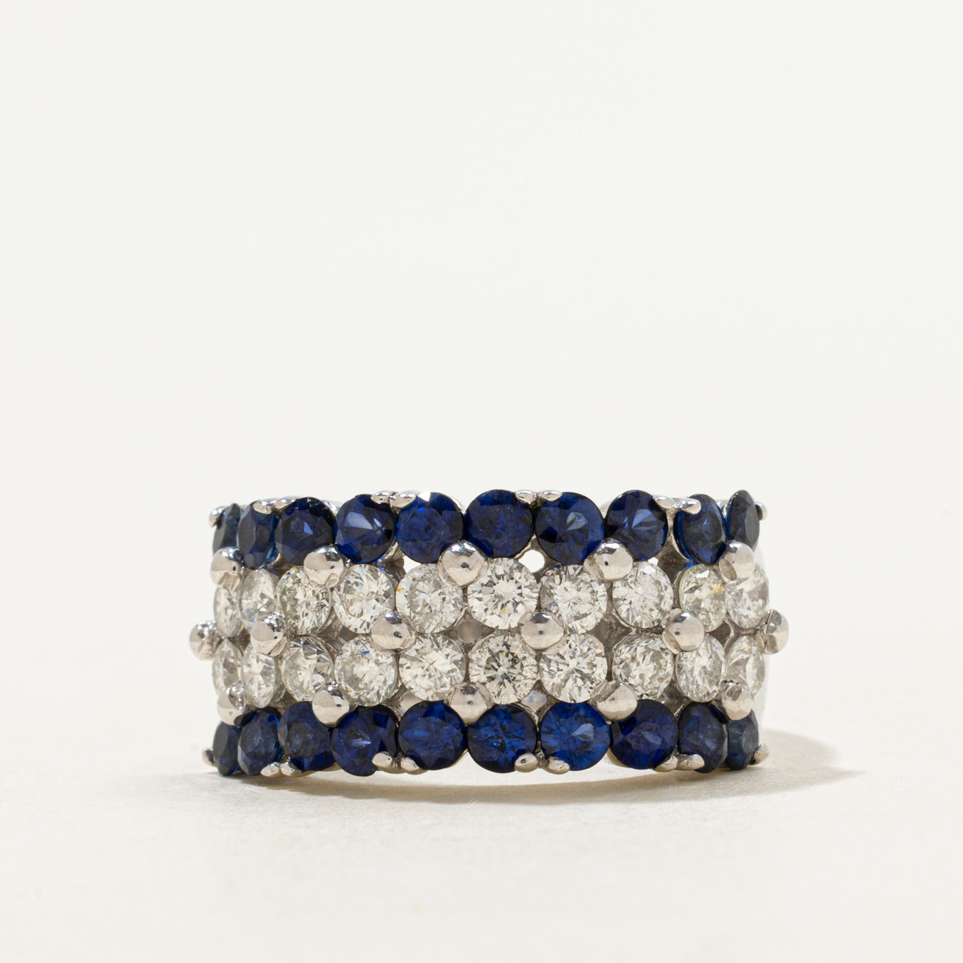 Multi Row Diamond & Sapphire Cocktail Ring | 1.20ctw, 1.20ctw | SZ 6.25