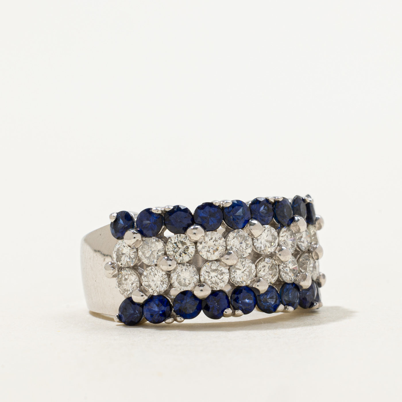 Multi Row Diamond & Sapphire Cocktail Ring | 1.20ctw, 1.20ctw | SZ 6.25