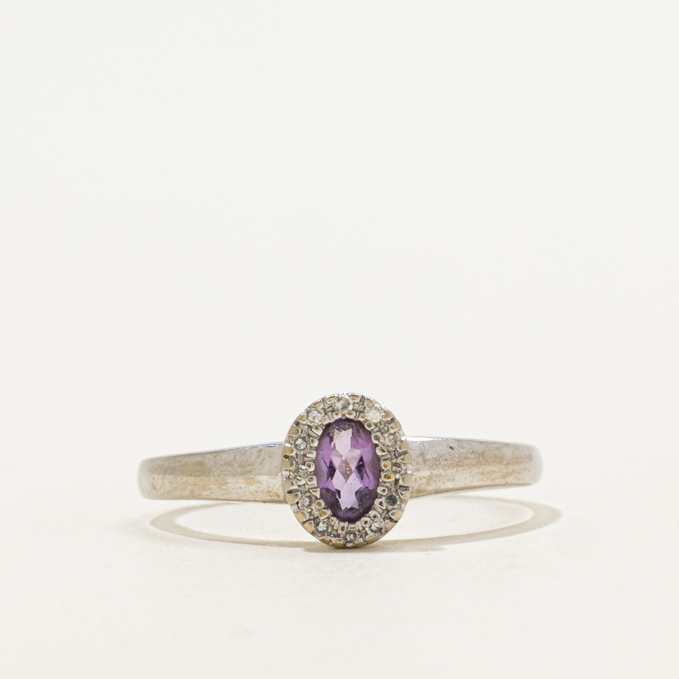 Oval Cut Amethyst & Diamond Halo Ring | 0.15ct, 0.012ctw | SZ 7.5