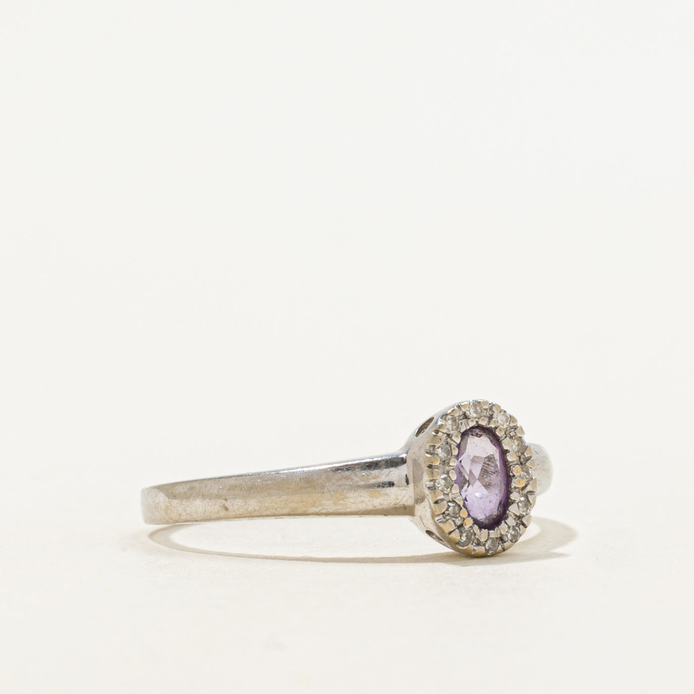 Oval Cut Amethyst & Diamond Halo Ring | 0.15ct, 0.012ctw | SZ 7.5