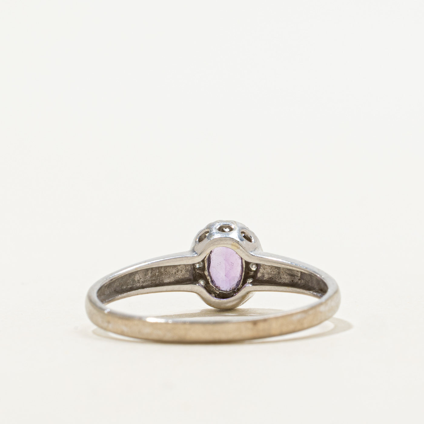 Oval Cut Amethyst & Diamond Halo Ring | 0.15ct, 0.012ctw | SZ 7.5