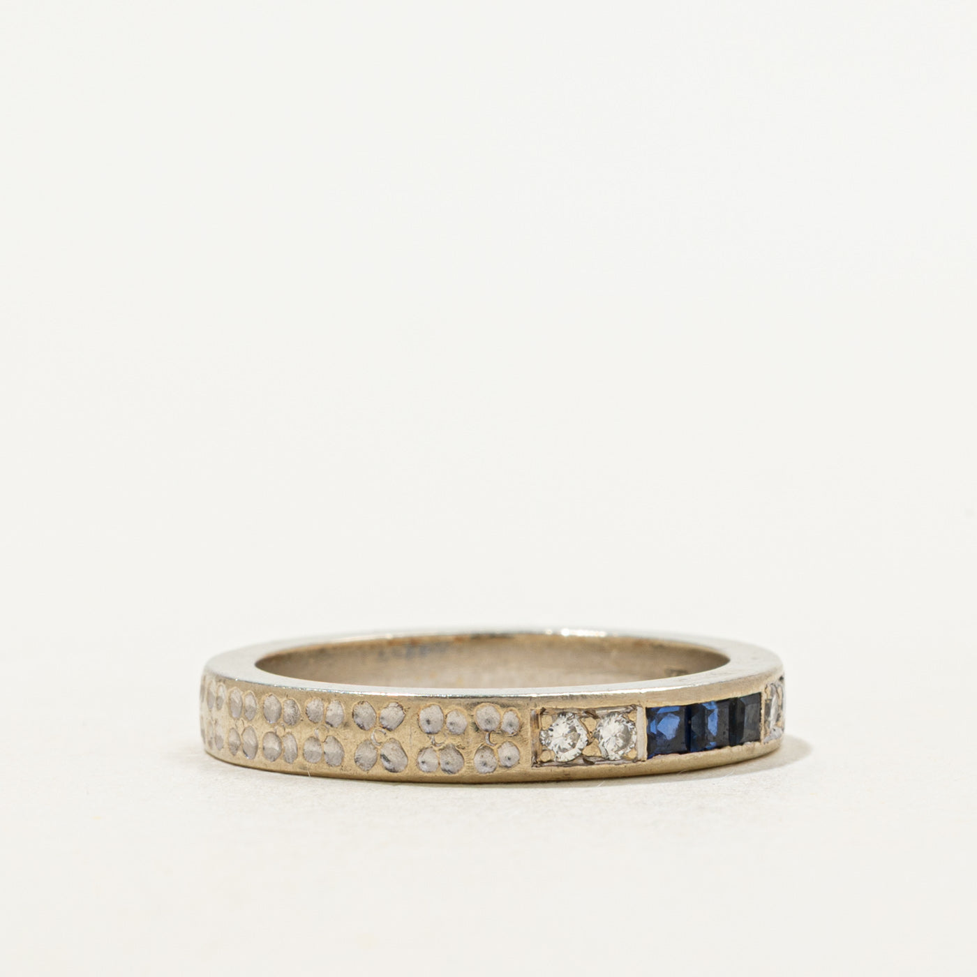 Sapphire & Diamond Accented Textured Band | 0.15ctw, 0.06ctw | SZ 6