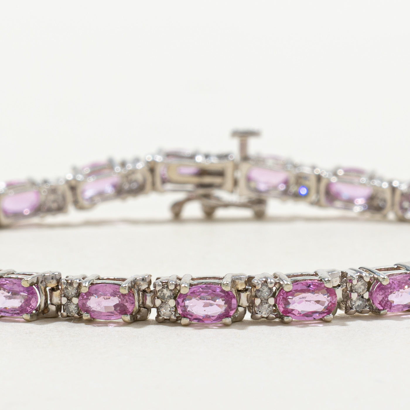 Synthetic Pink Sapphire & Diamond Gemstone Bracelet | 4.80ctw, 0.48ctw | 7"