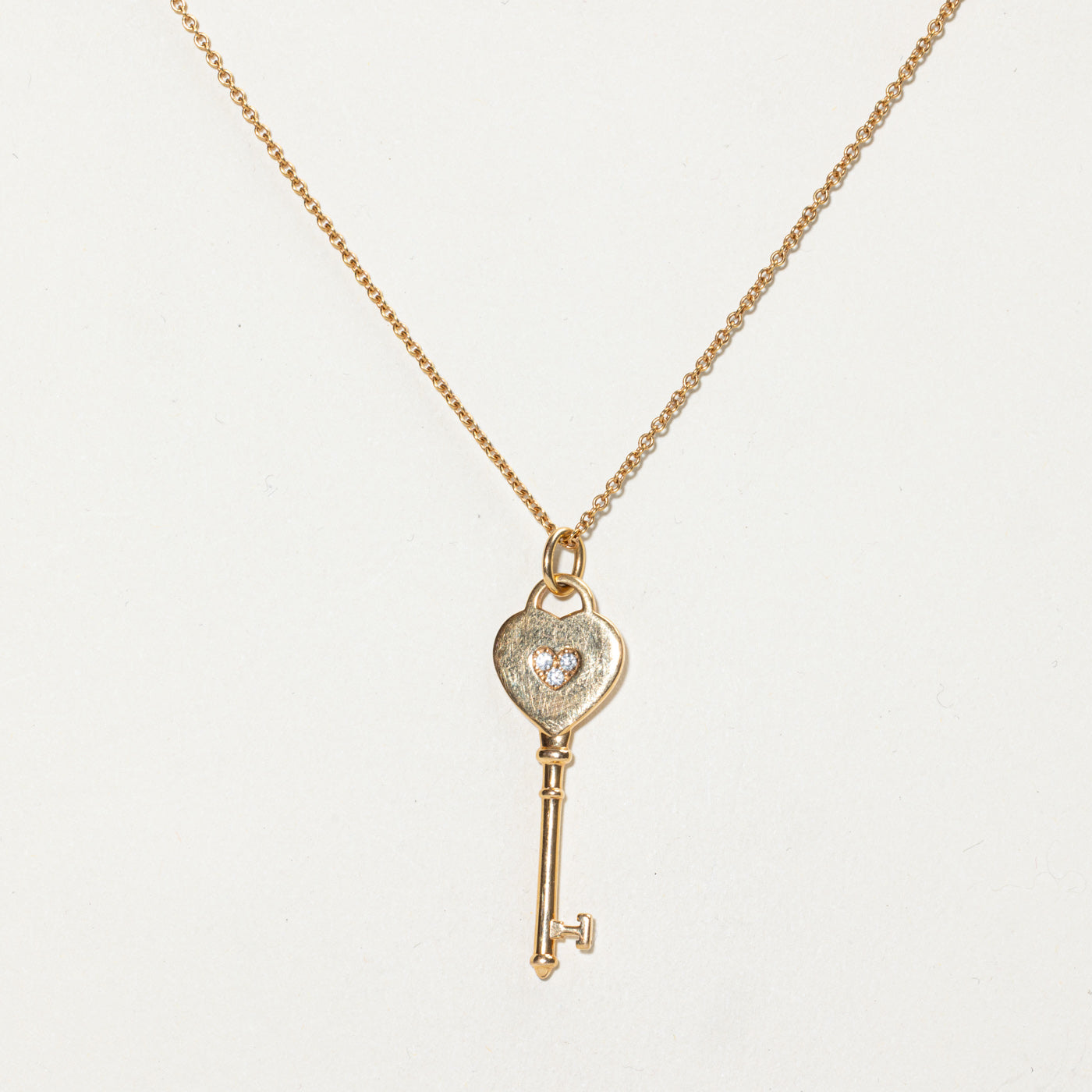 'Tiffany & Co.' Diamond Heart Key Pendant Necklace | 0.06ctw | 30"