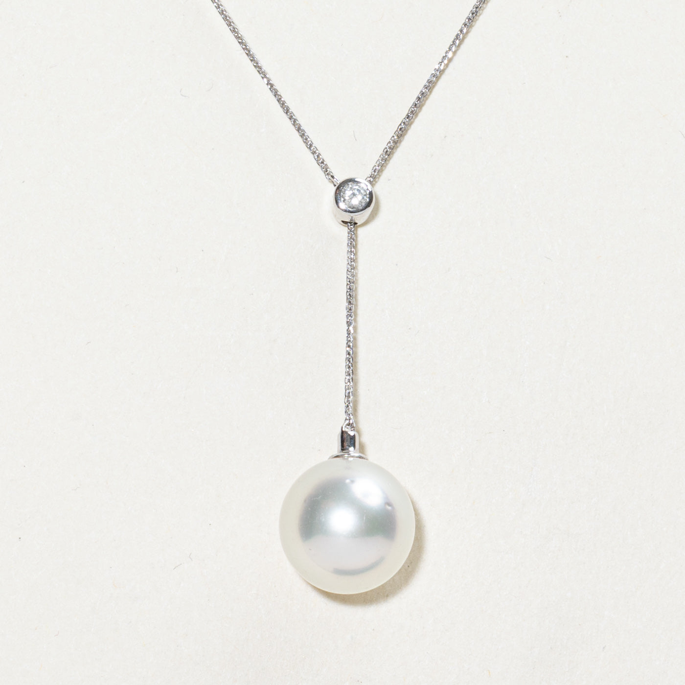 Pearl & Diamond Lariat Necklace | 0.05ct | 18"