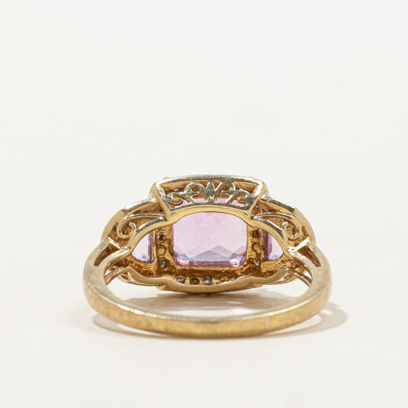 Synthetic Pink Sapphire & Diamond Halo Ring | 3.75ctw, 0.09ctw | SZ 6.5