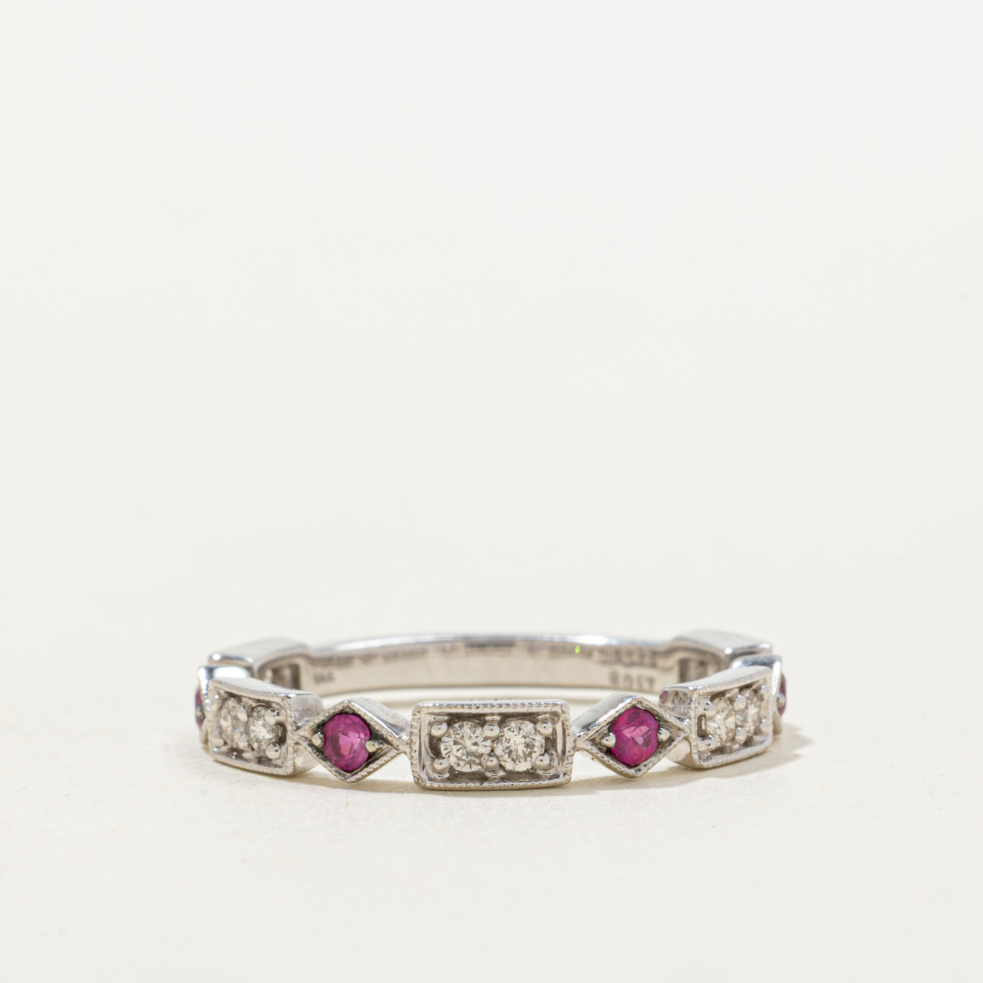 Semi Eternity Synthetic Ruby & Diamond Band | 0.17ctw, 0.22ctw | SZ 6.5