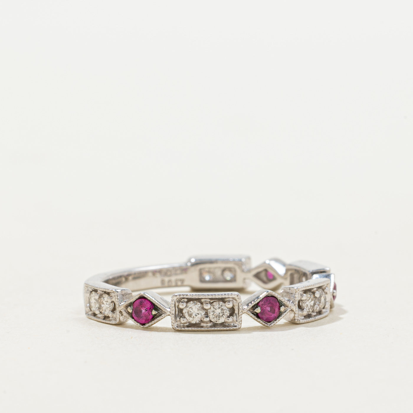Semi Eternity Synthetic Ruby & Diamond Band | 0.17ctw, 0.22ctw | SZ 6.5