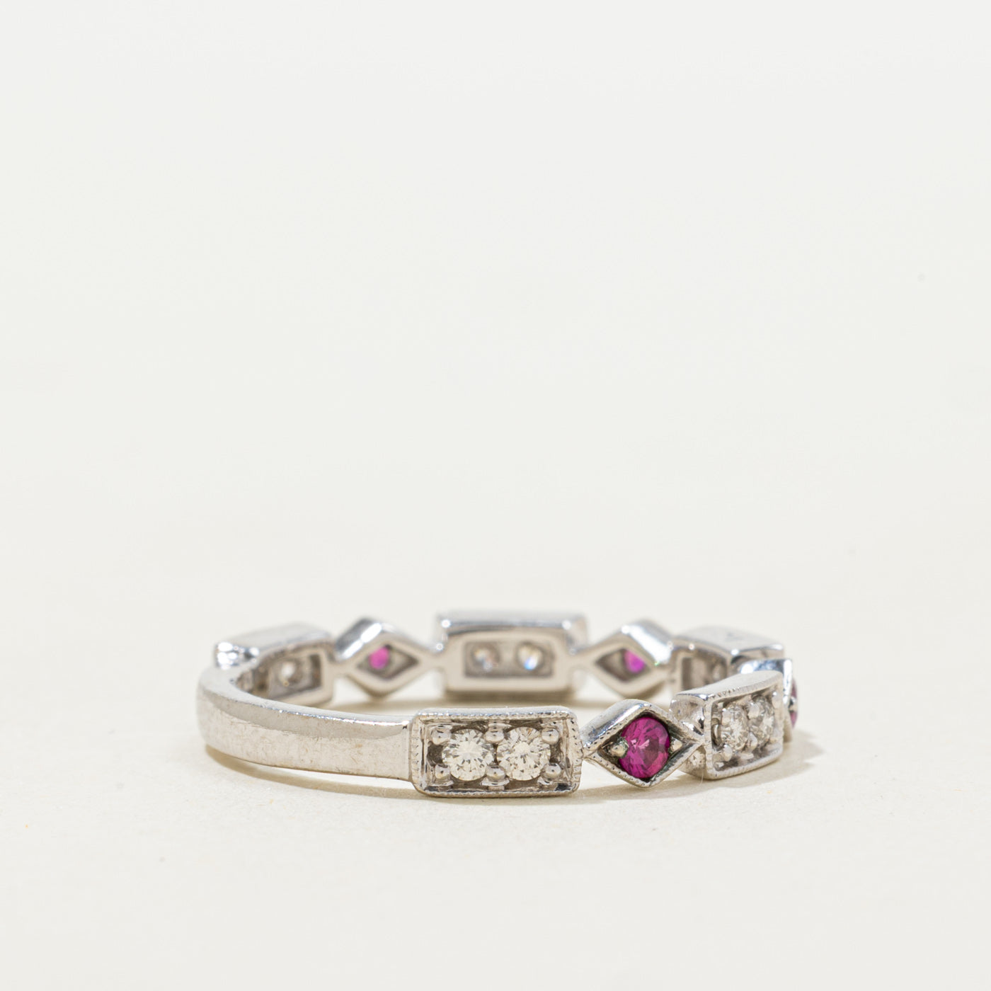 Semi Eternity Synthetic Ruby & Diamond Band | 0.17ctw, 0.22ctw | SZ 6.5