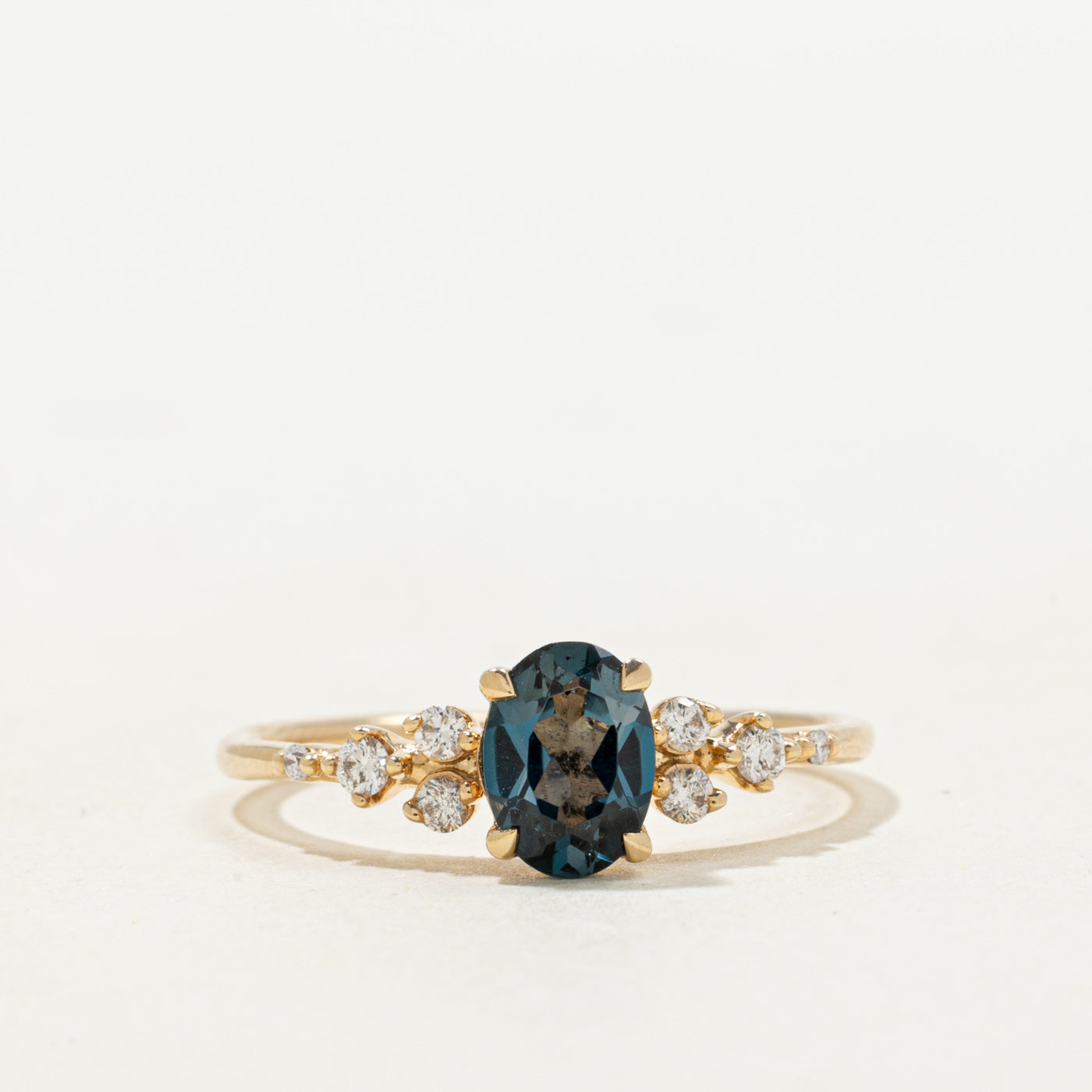 Oval Cut Blue Topaz & Diamond Accented Ring | 0.80ct, 0.12ctw | SZ 7.25