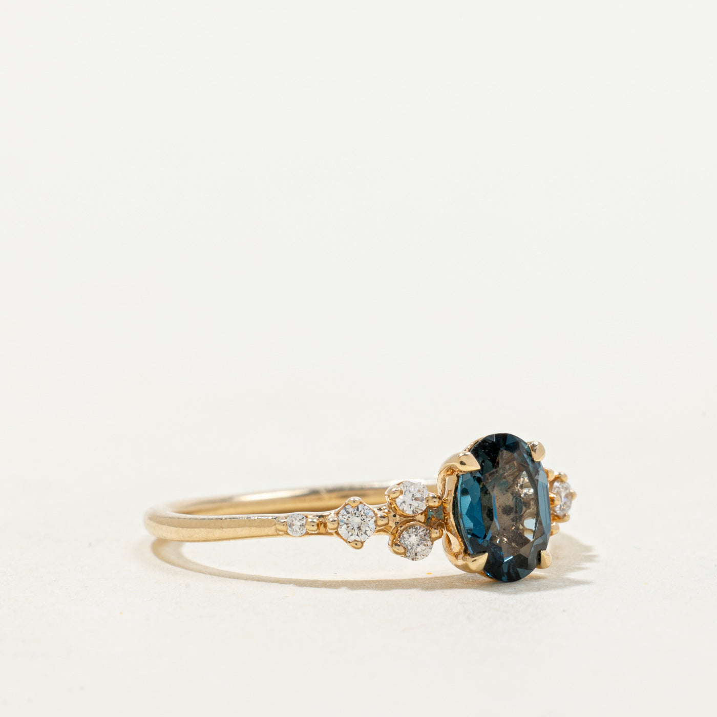 Oval Cut Blue Topaz & Diamond Accented Ring | 0.80ct, 0.12ctw | SZ 7.25