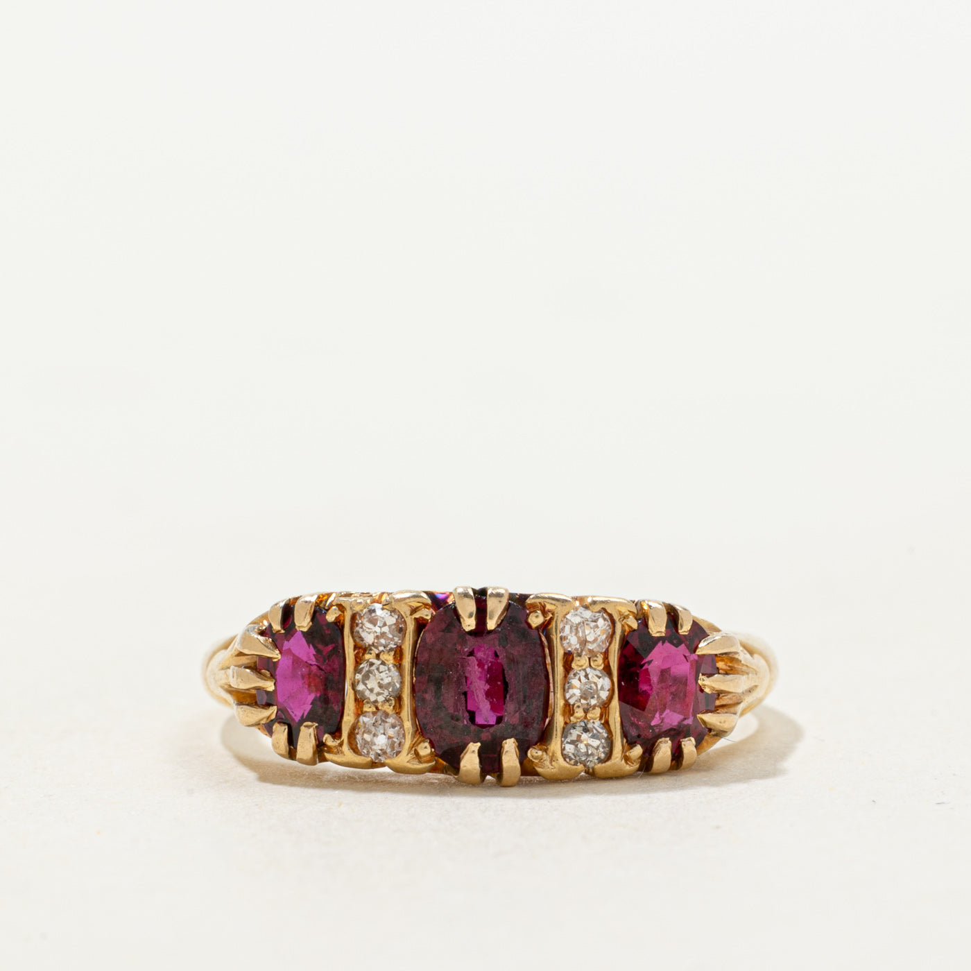 Three Stone Ruby & Diamond Accented Ring | 1.50ctw, 0.09ctw | SZ 8.25