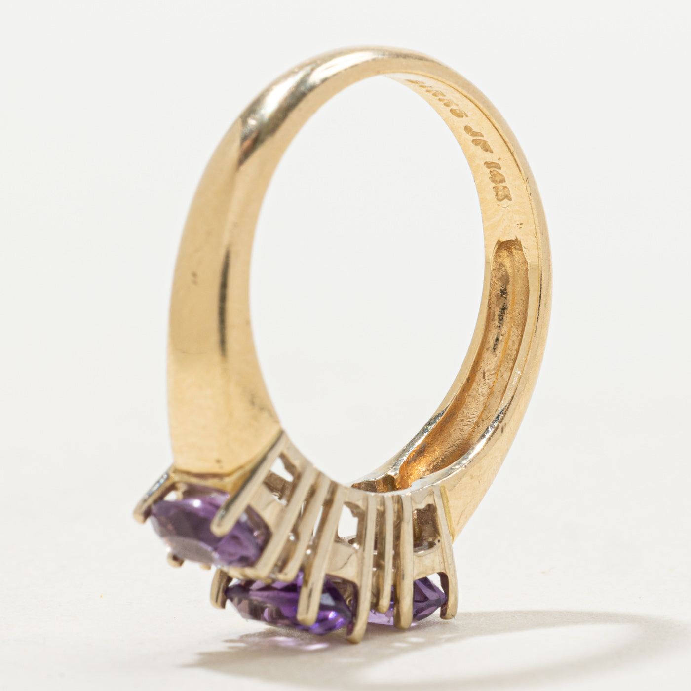 'Birks' Three Stone Amethyst & Diamond Accented Ring | 0.94ctw, 0.02ctw | SZ 6.25