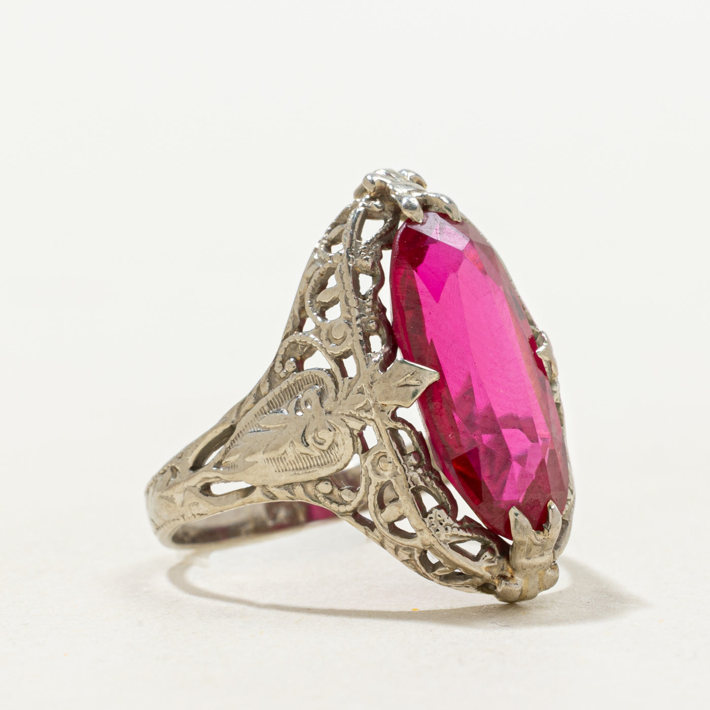 Syntheitc Ruby Open Scrollwork Cocktail Ring | 3.40ct | SZ 4.75