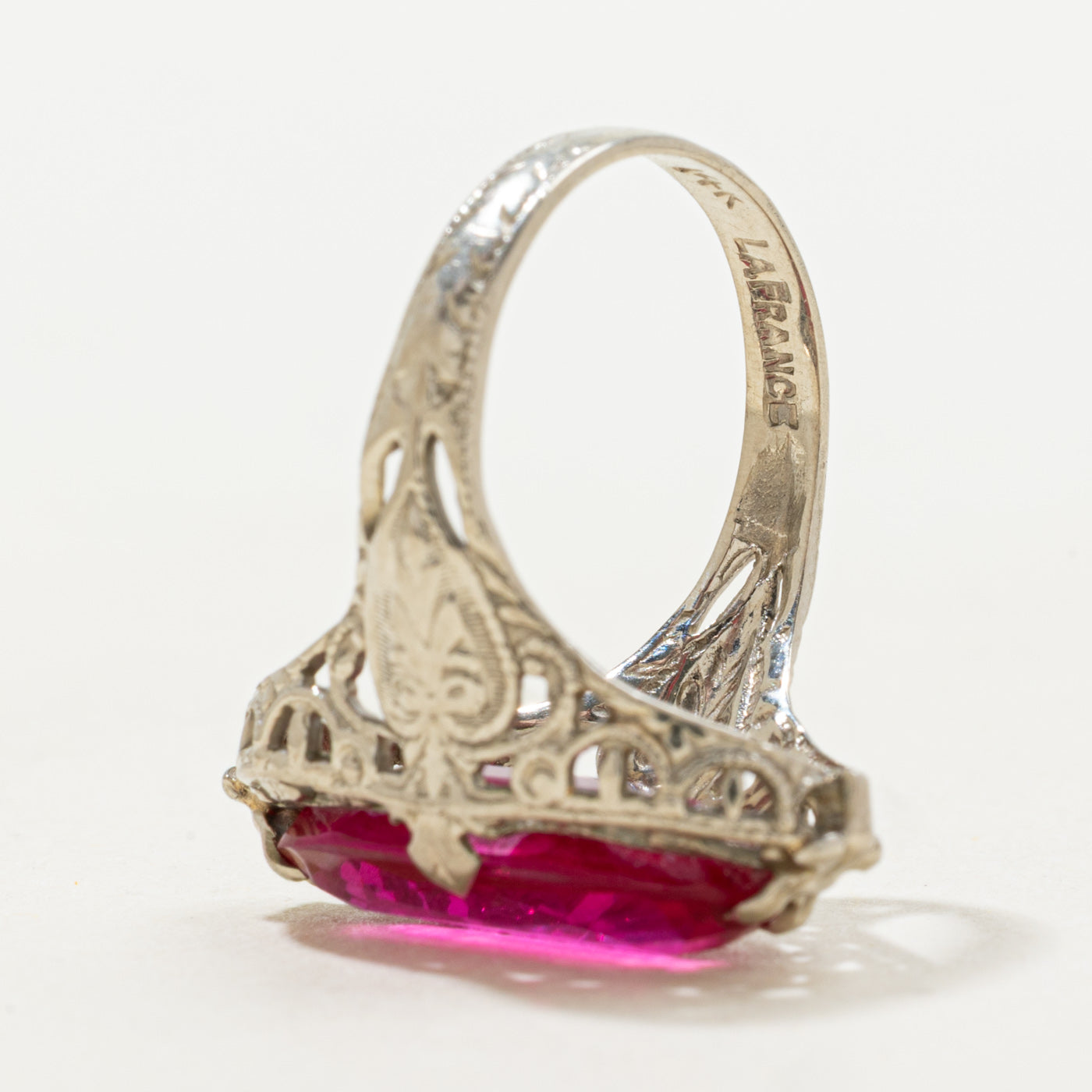 Syntheitc Ruby Open Scrollwork Cocktail Ring | 3.40ct | SZ 4.75