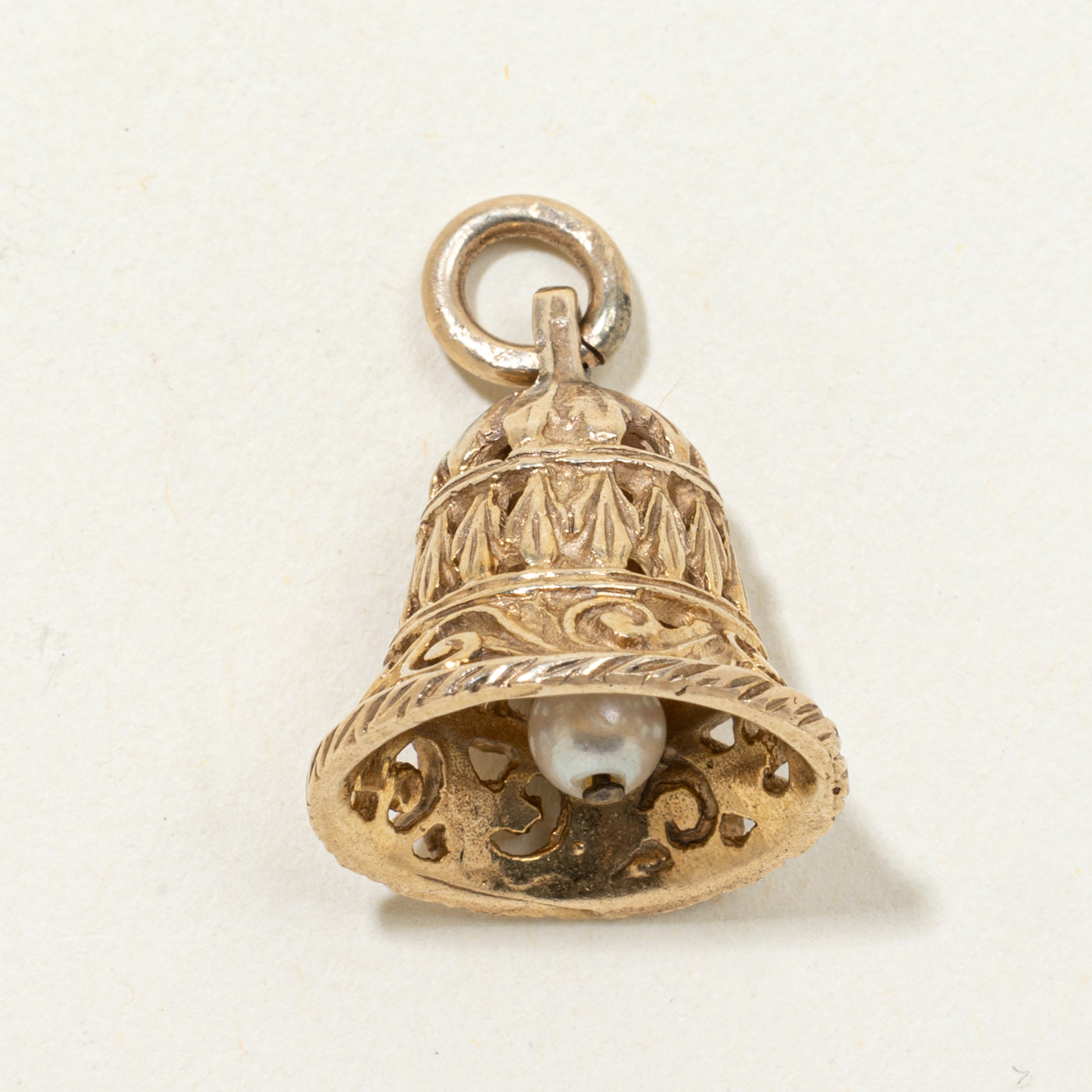 Pearl Accented Ornate Engraved Bell Charm | 3.70mm