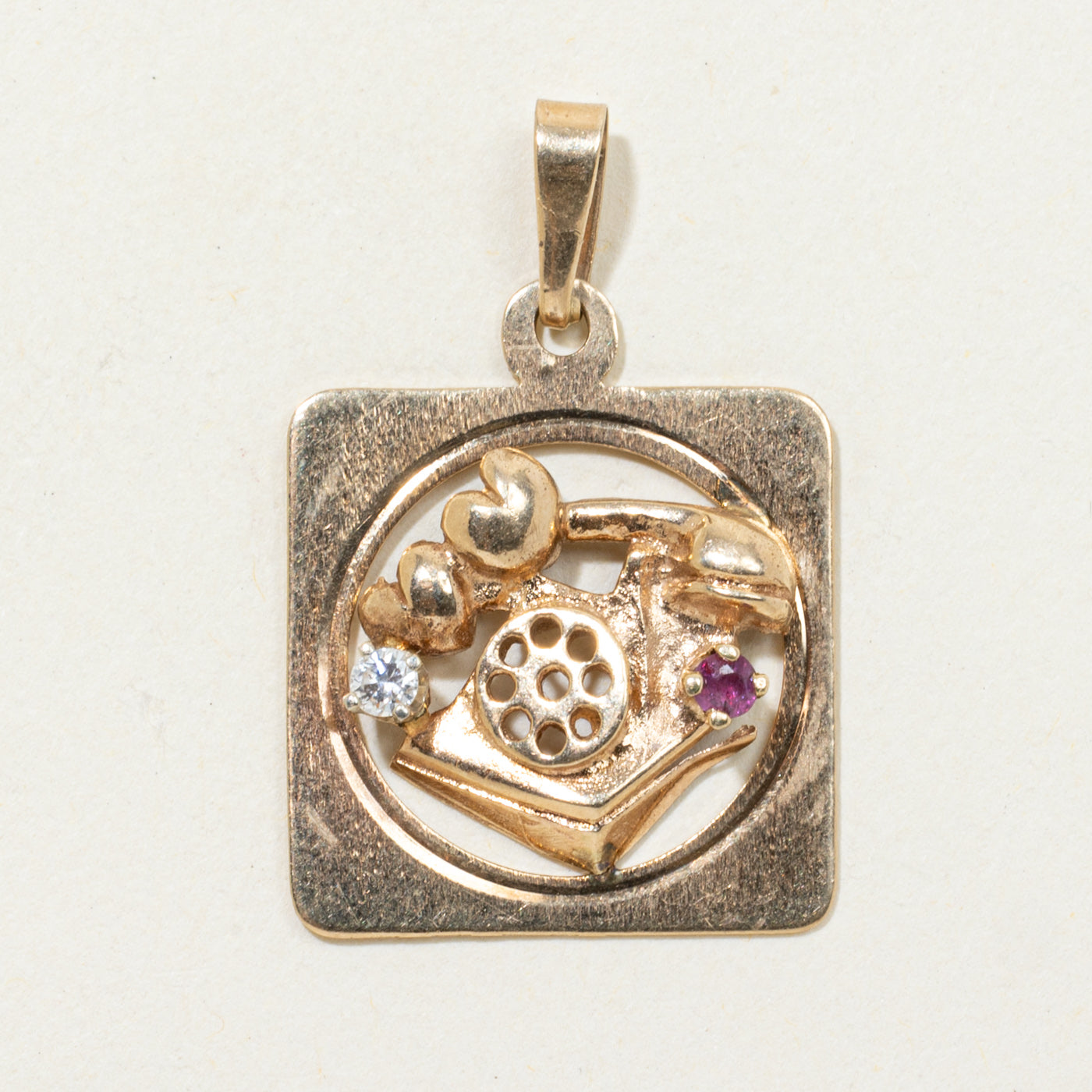 Ruby & Diamond Rotary Phone Pendant | 0.06ct, 0.05ct