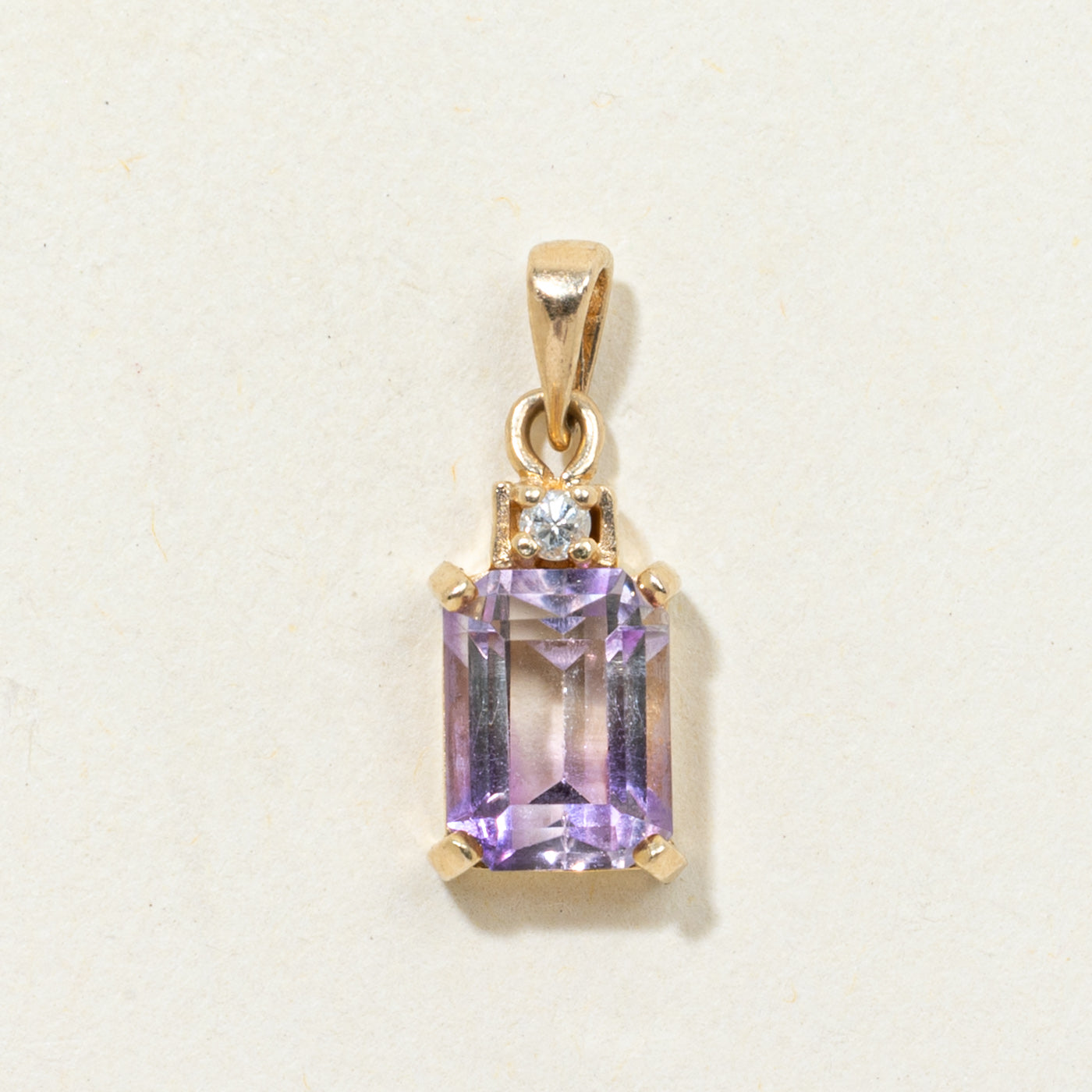 Rectangle Cut Amethyst & Diamond Accented Pendant | 1.35ct, 0.02ct