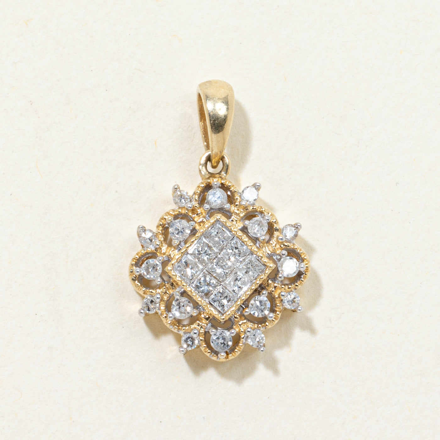 Princess & Single Cut Diamond Grid Scalloped Pendant | 0.24ctw