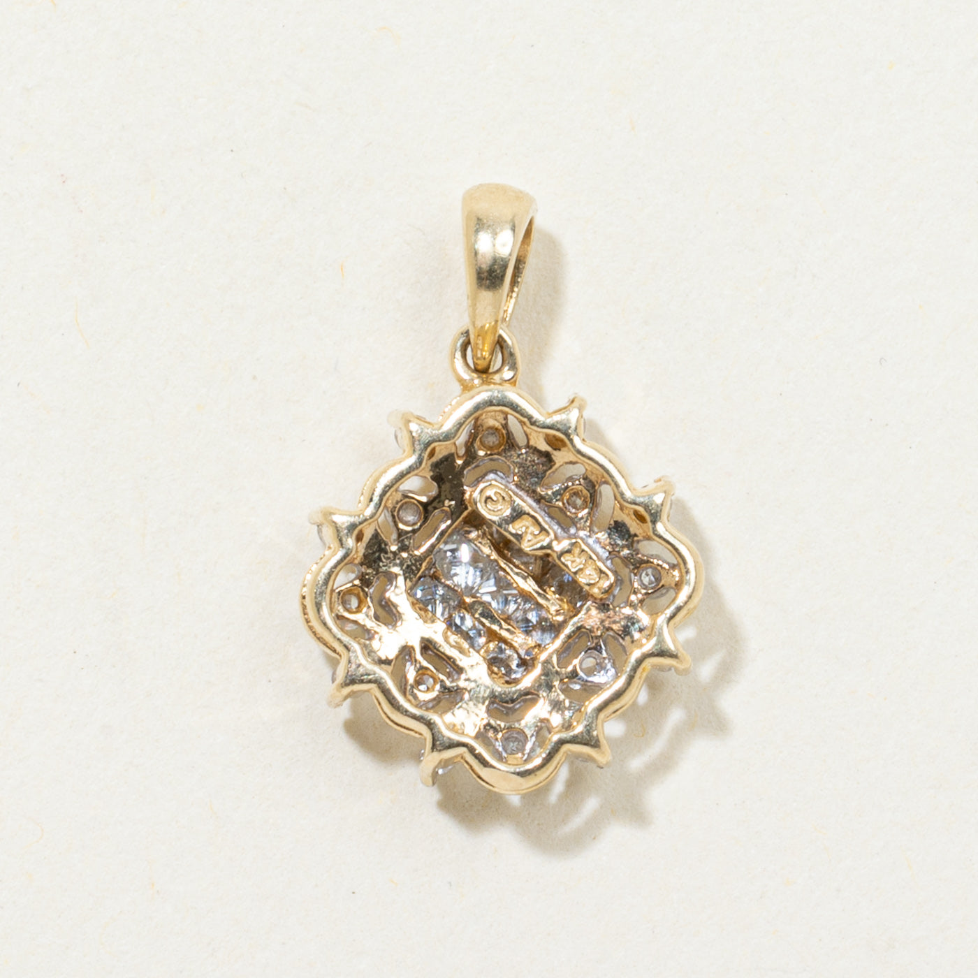 Princess & Single Cut Diamond Grid Scalloped Pendant | 0.24ctw