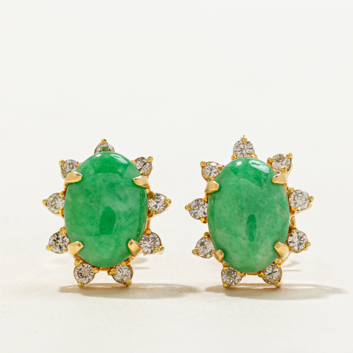 Jadeiete & Diamond Petal Stud Earrings | 2.40ctw, 0.32ctw