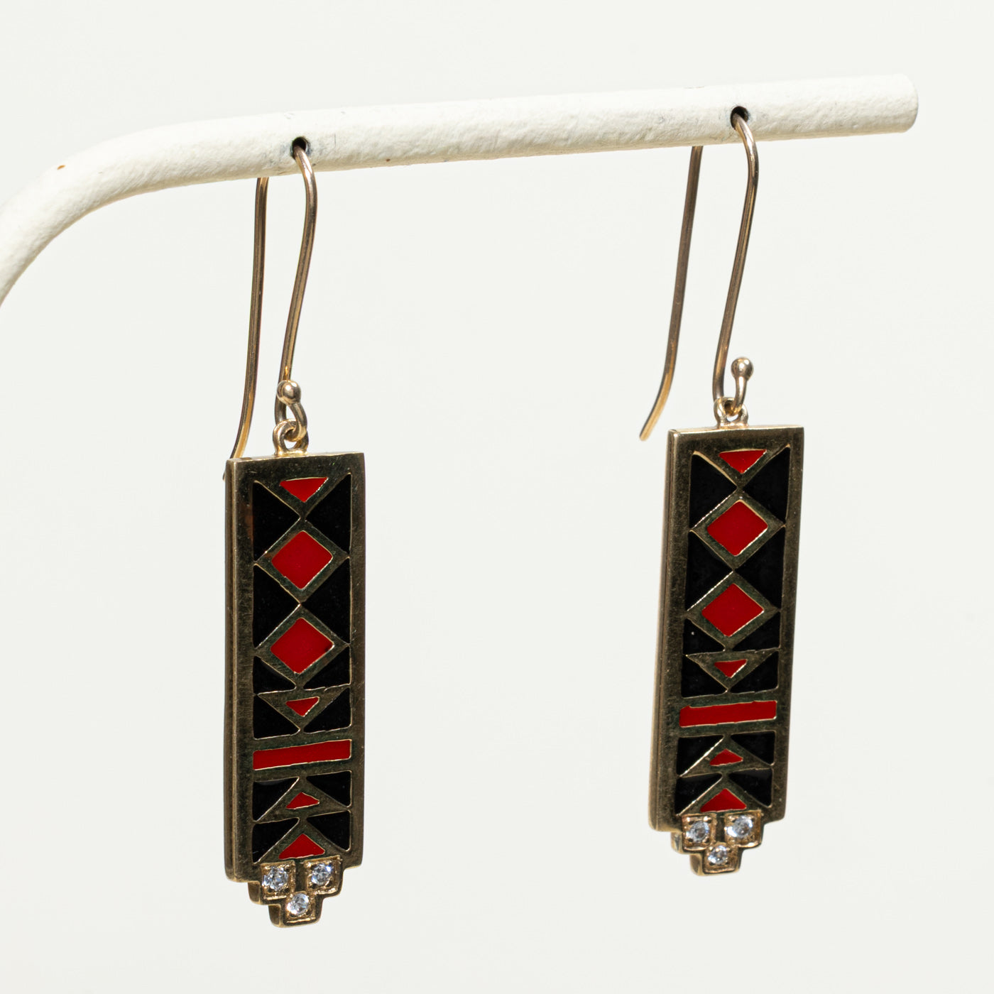 Red & Black Enamel, Pasté Glass Drop Earrings | 0.06ctw
