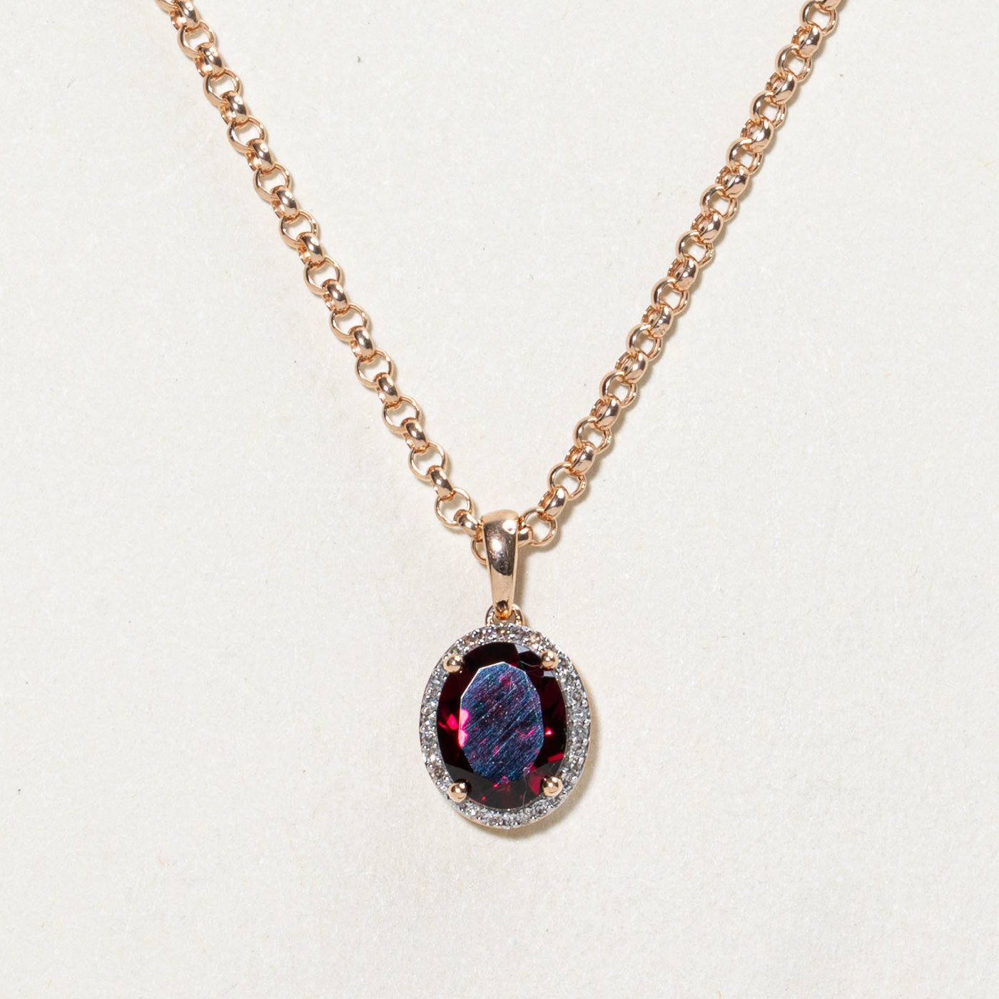 Garnet & Diamond Halo Pendant Necklace | 2.45ct, 0.07ctw | 24"