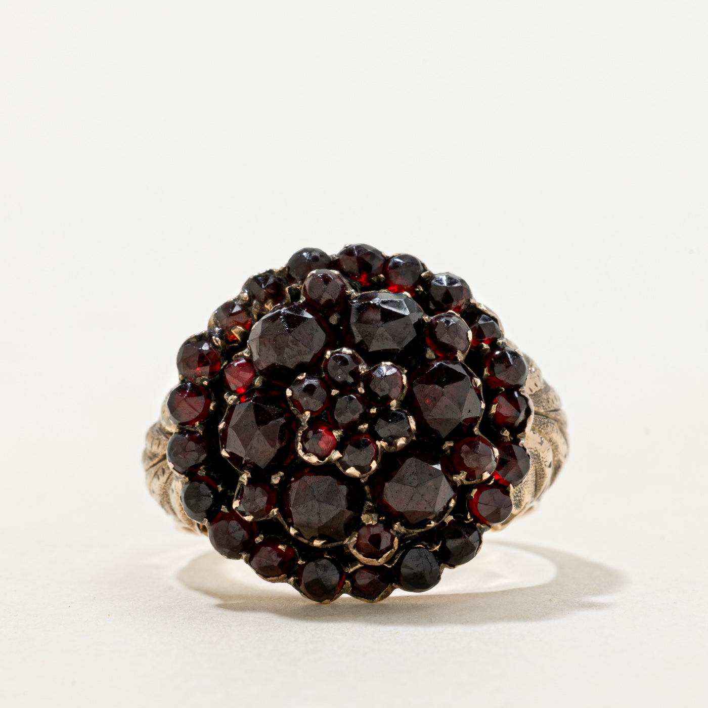 Rose Cut Garnet Floral Cluster Cocktail Ring | 2.00ctw | SZ 7.25
