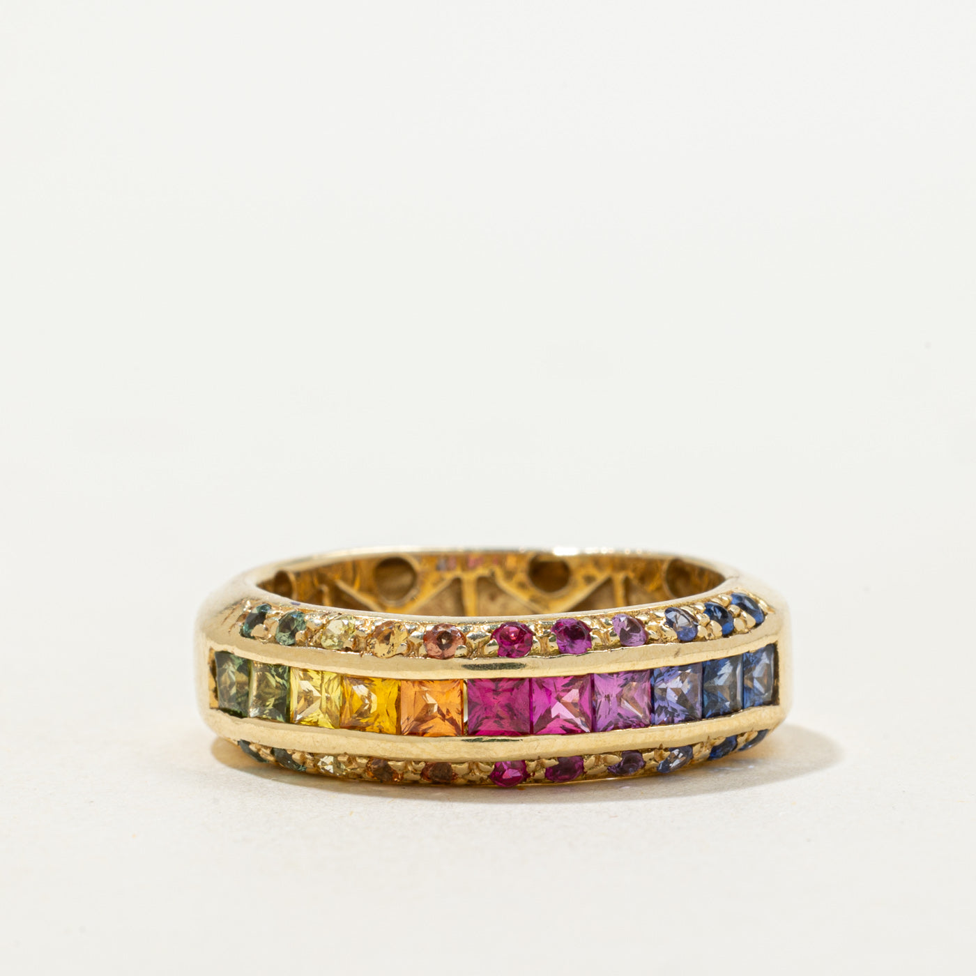 Rainbow Sapphire Semi Eternity Band | 1.00ctw | 6.5mm | SZ 8