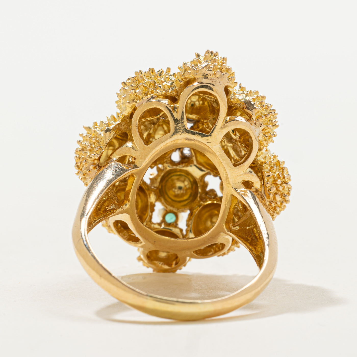 Emerald & Diamond Textured Cocktail Ring | 0.24ctw, 0.07ctw | SZ 8.5