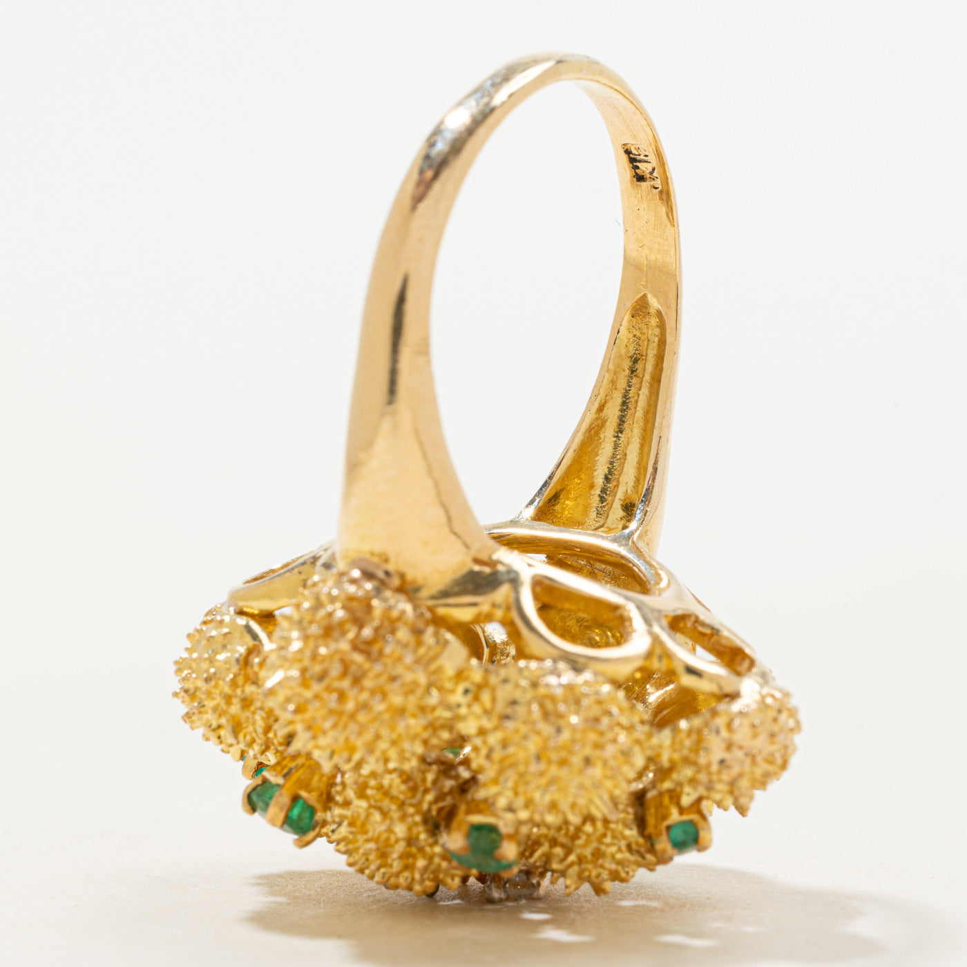 Emerald & Diamond Textured Cocktail Ring | 0.24ctw, 0.07ctw | SZ 8.5