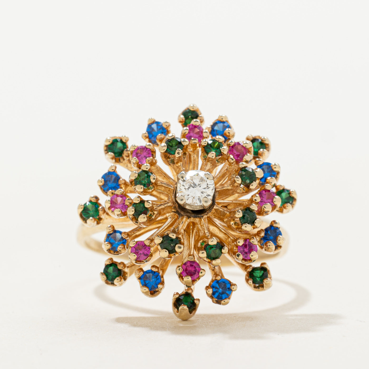 Diamond & Gemstone Floral Cocktail Ring | 0.12ct, 0.41ctw | SZ 9