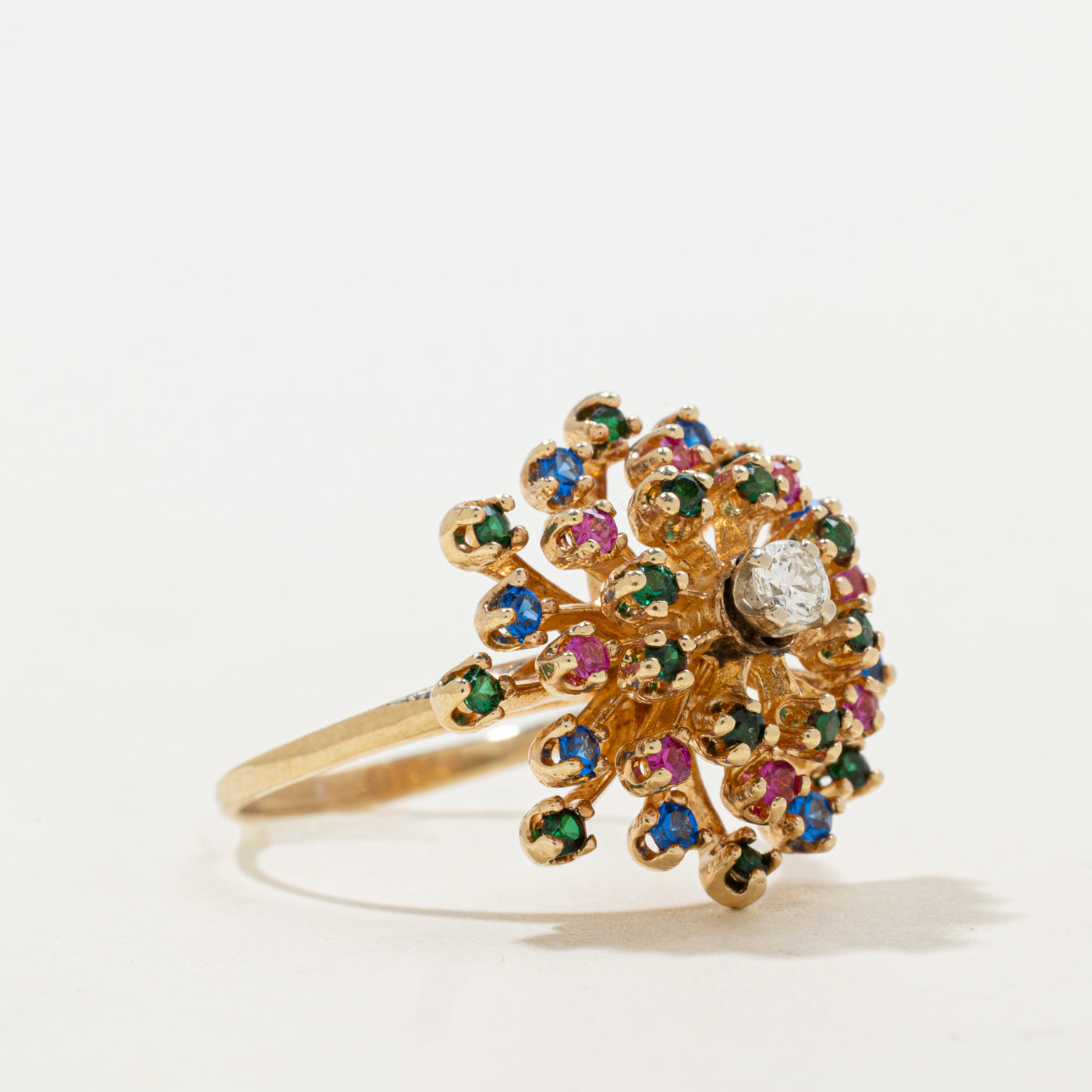 Diamond & Gemstone Floral Cocktail Ring | 0.12ct, 0.41ctw | SZ 9
