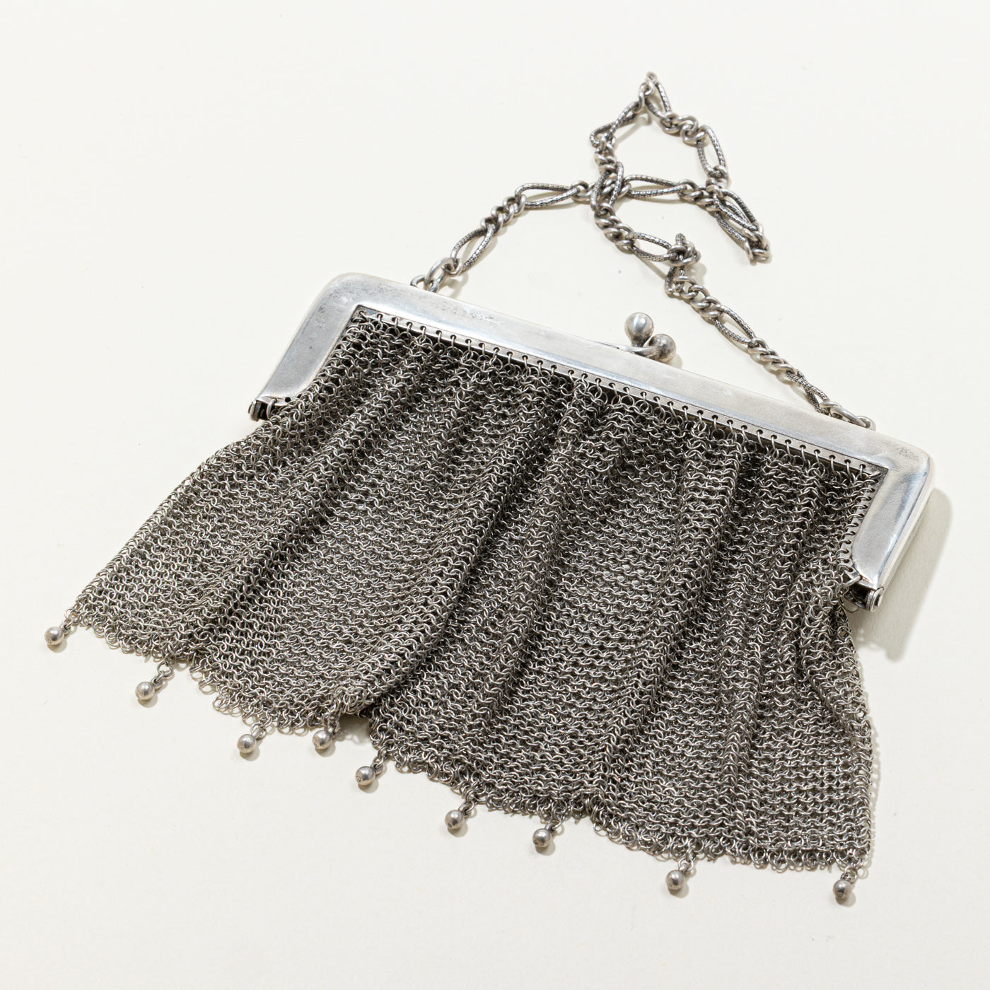 800 Silver Mesh Leaf Design Purse