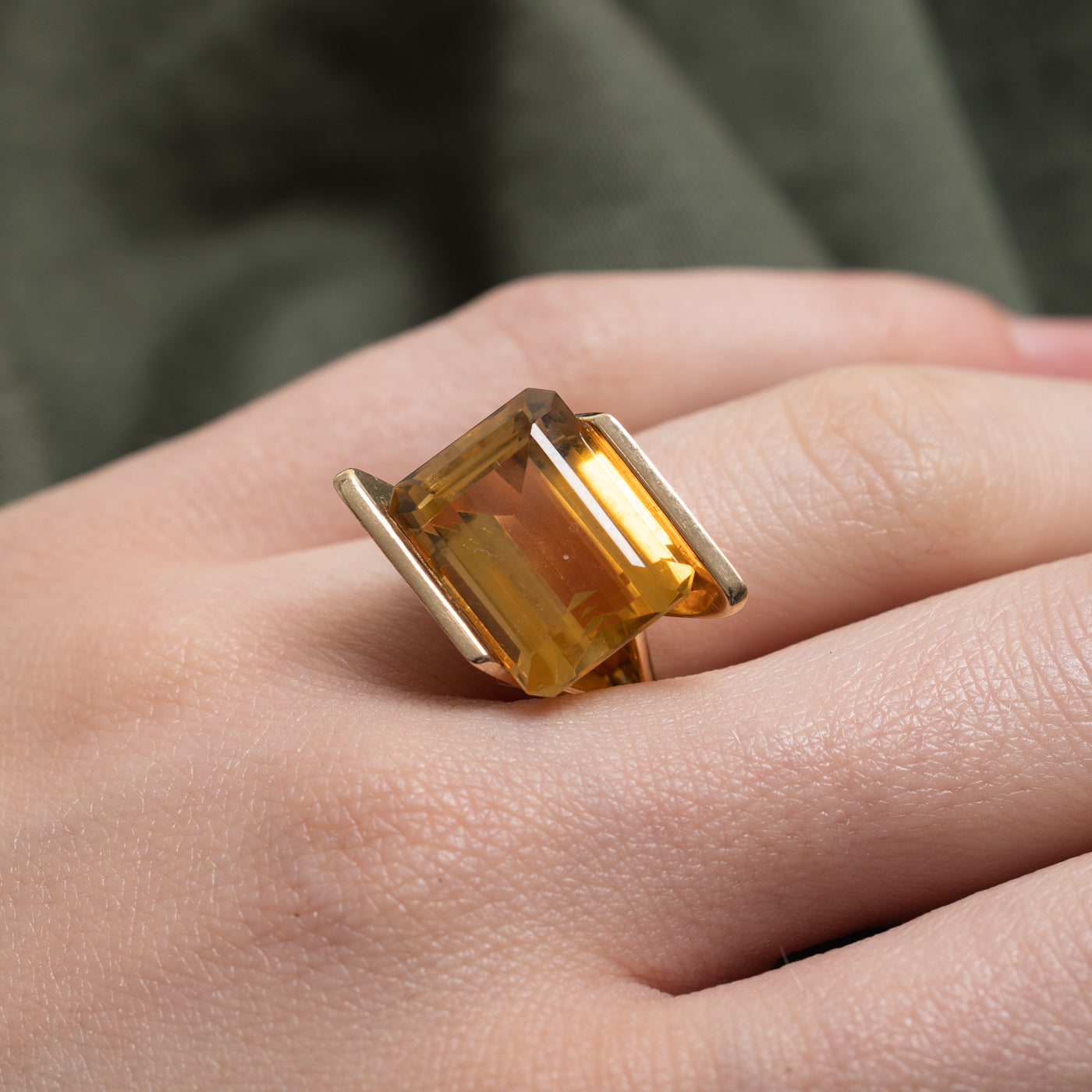 East West Emerald Cut Citrine Cocktail Ring | 10.00ct | SZ 6.25
