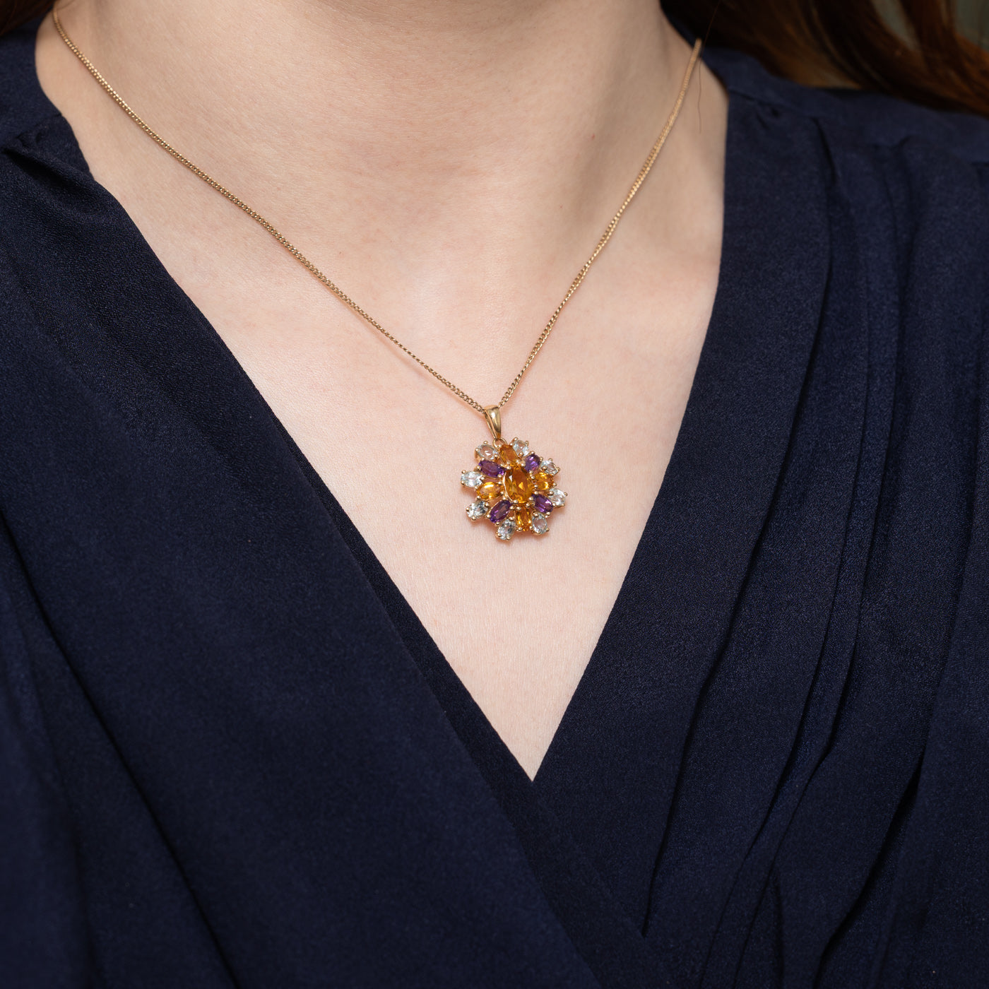 Multi Gemstone Floral Cluster Pendant | 3.16ctw